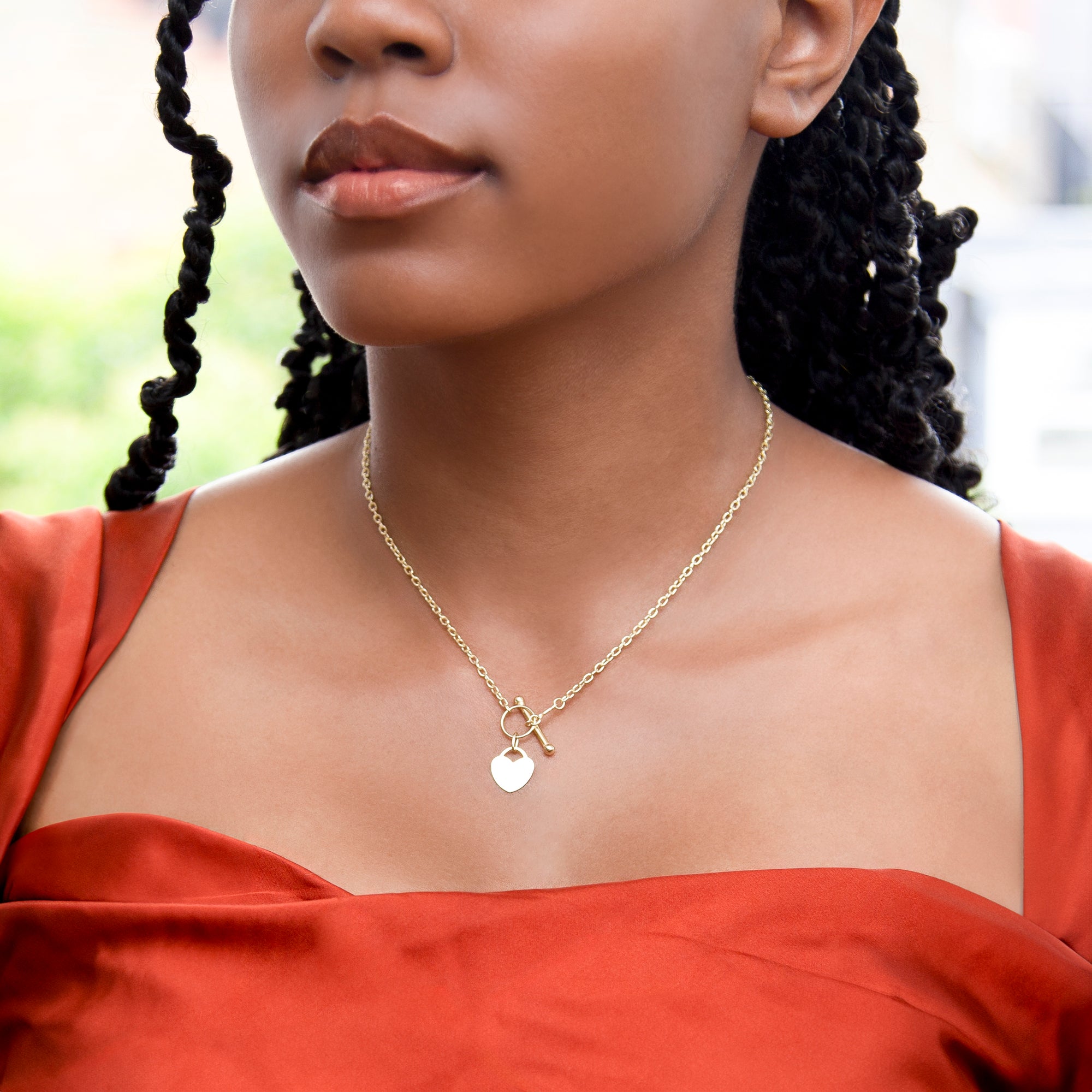 Personalised 9ct Yellow Gold Heart Charm T-Bar Necklace