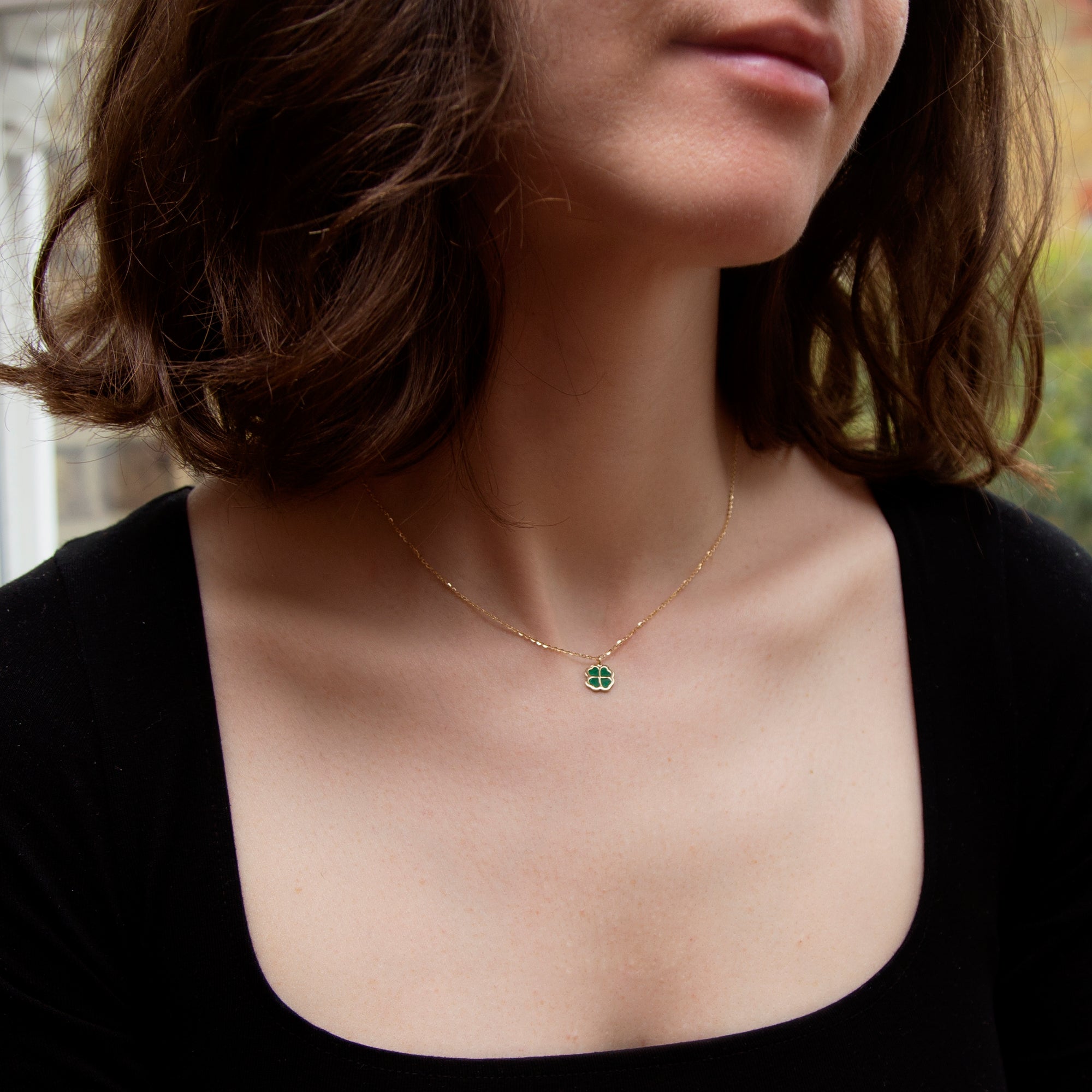 9ct Yellow Gold Malachite Petal Necklace