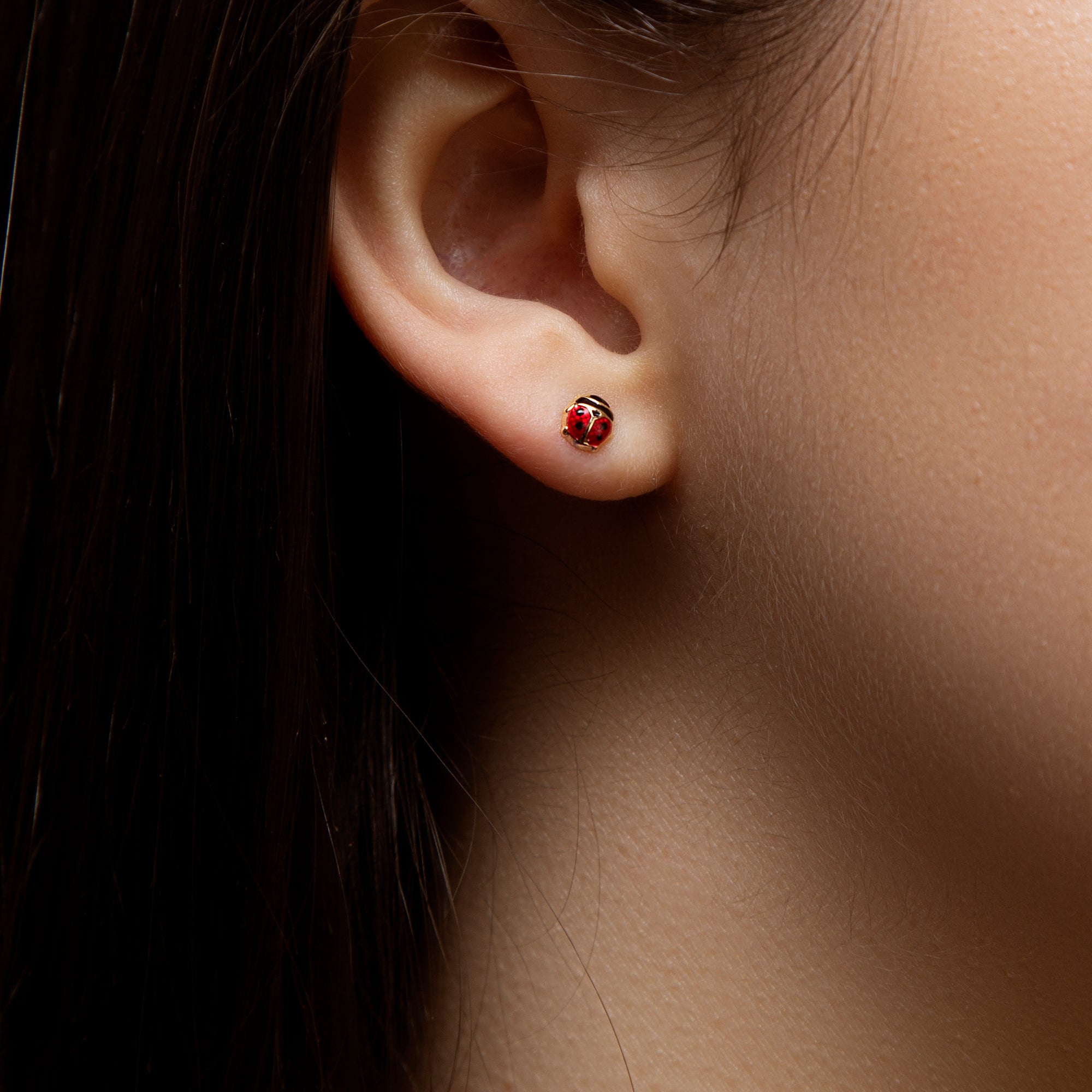 9ct Yellow Gold Enamel Ladybird Stud Earrings