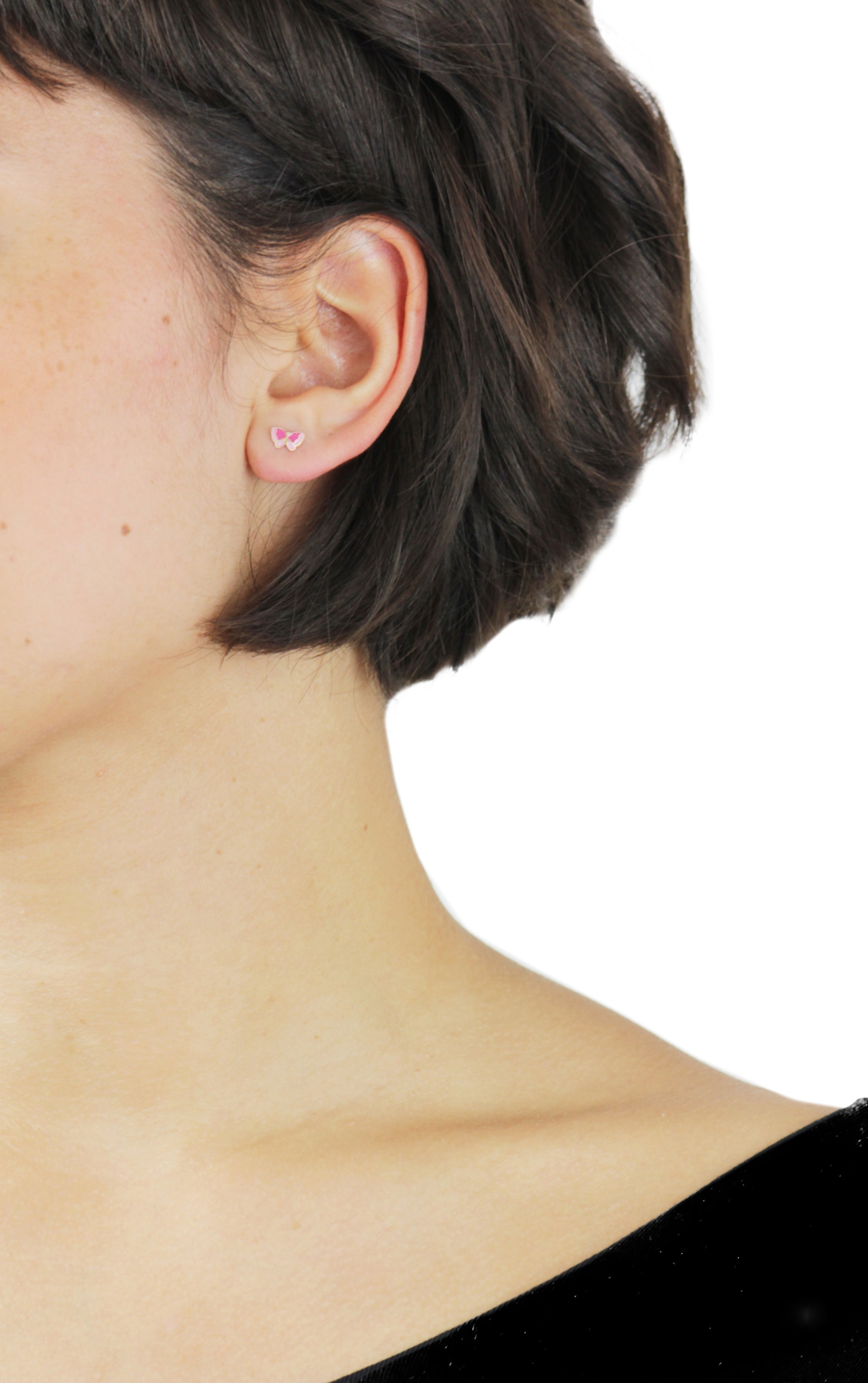 9ct Yellow Gold Enamel Butterfly Stud Earings