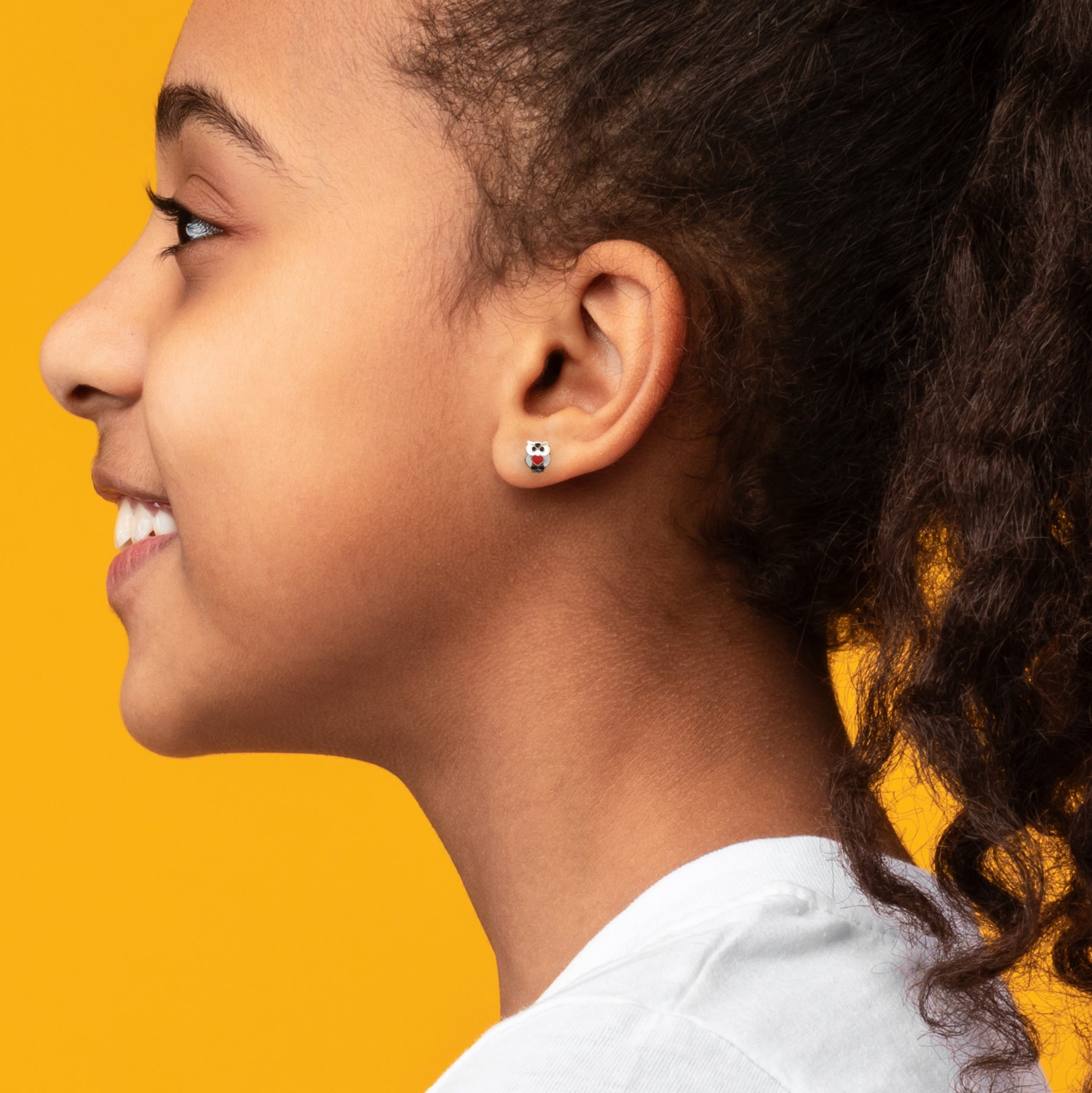 9ct Yellow Gold Enamel Owl Stud Earrings