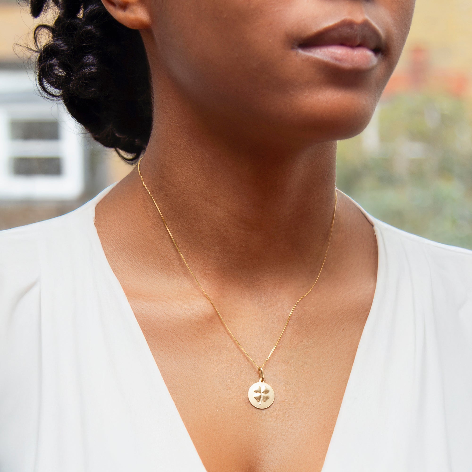 Personalised 9ct Yellow Gold Four Leaf Clover Necklace