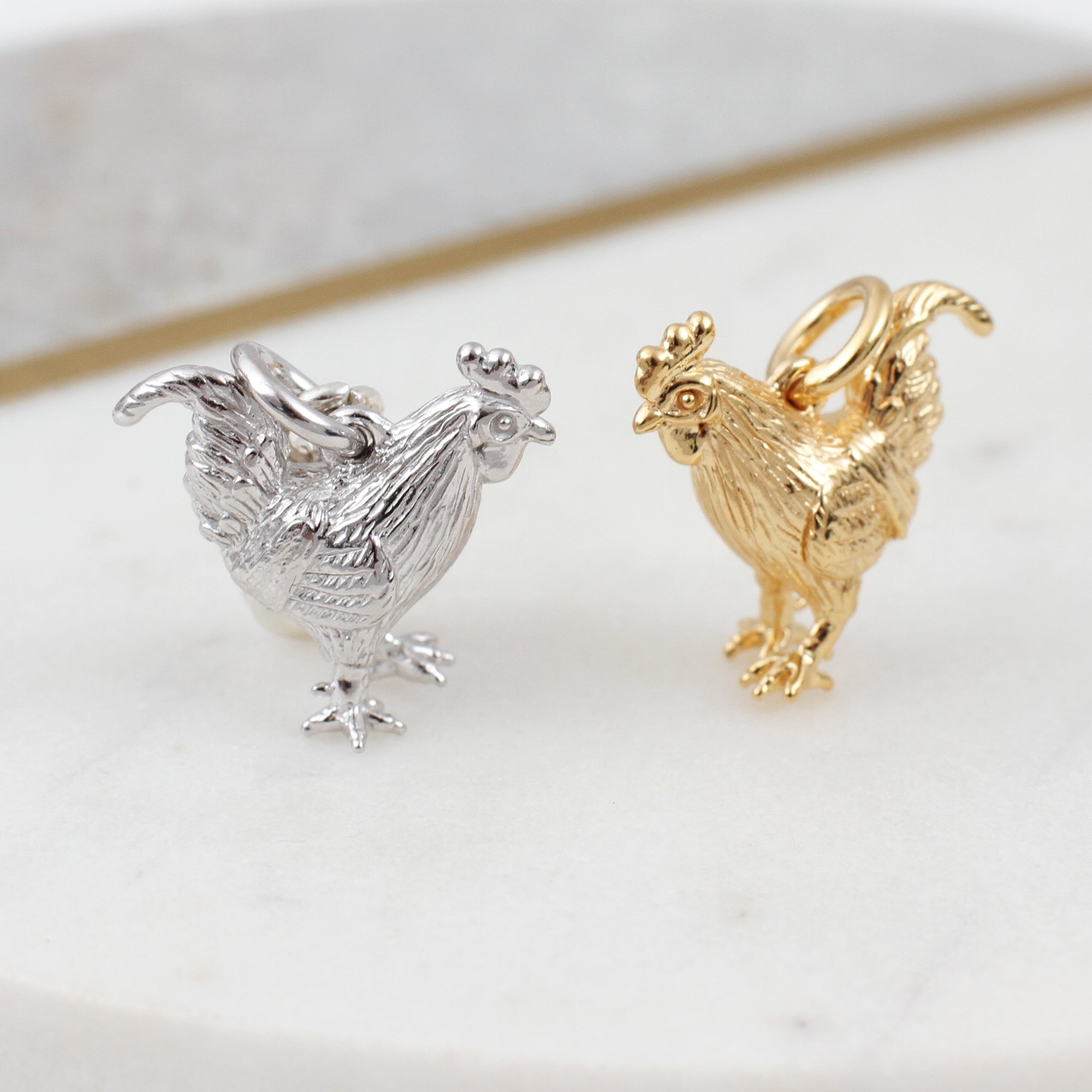 Sterling Silver or 18ct Yellow Gold Plated Chinese Zodiac Rooster Charm
