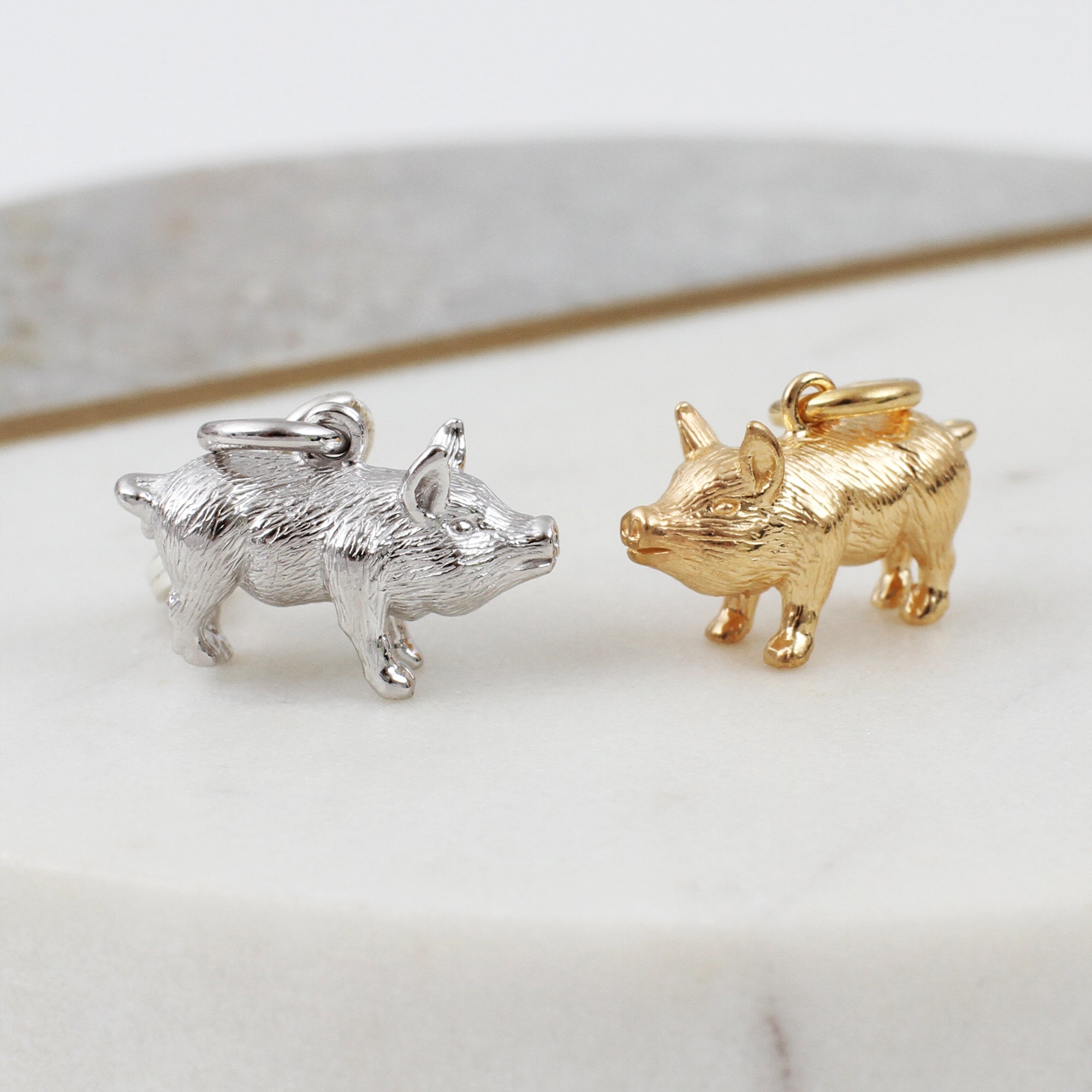 Sterling Silver or 18ct Yellow Gold Plated Chinese Zodiac Pig charm