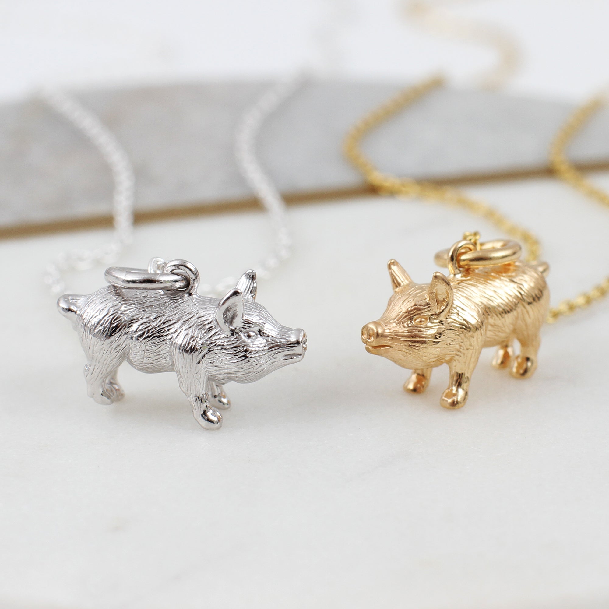Sterling Silver or 18ct Yellow Gold Plated Chinese Zodiac Pig Necklace