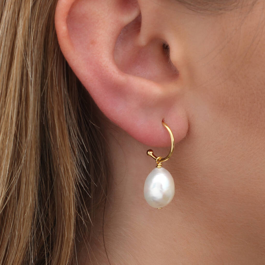 Gold Plated Large Pearl Earrings