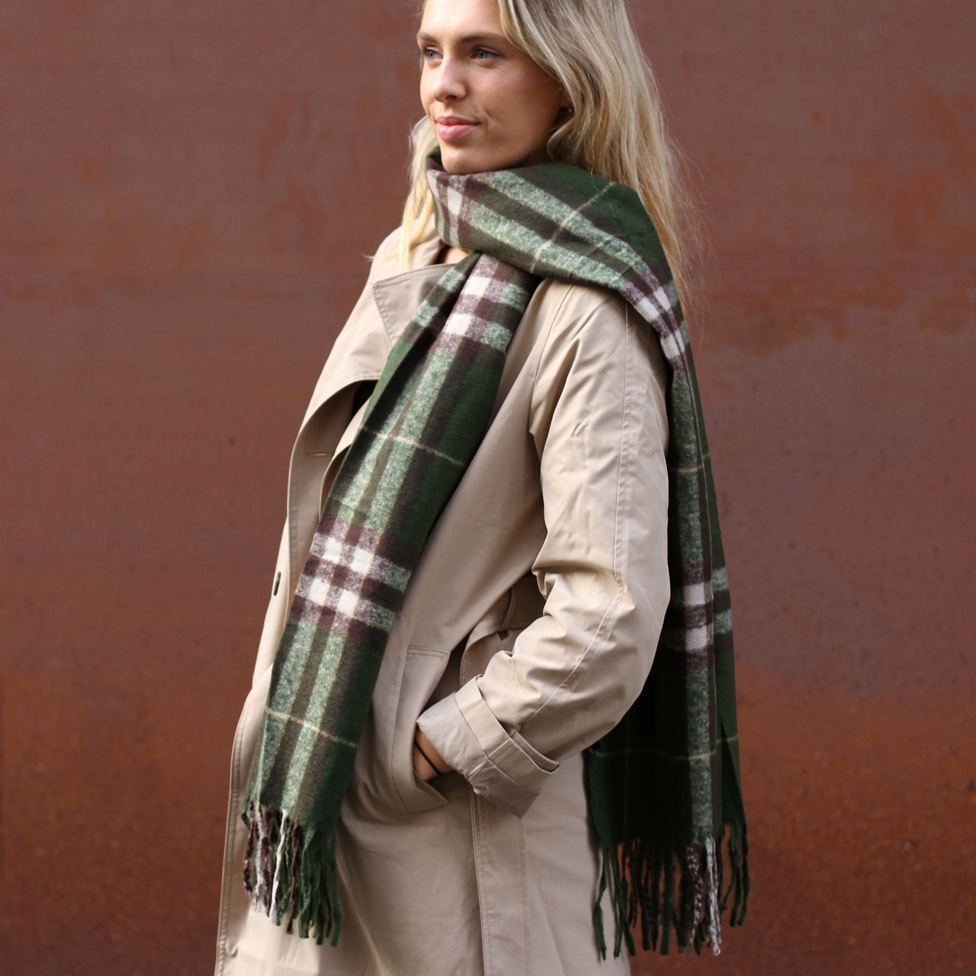 Green Traditional Check Heavyweight Scarf