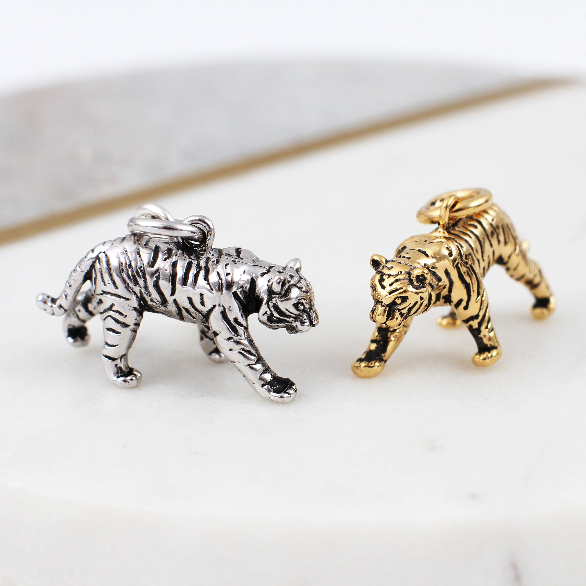 Sterling Silver or 18ct Yellow Gold Plated Chinese Zodiac Tiger Charm