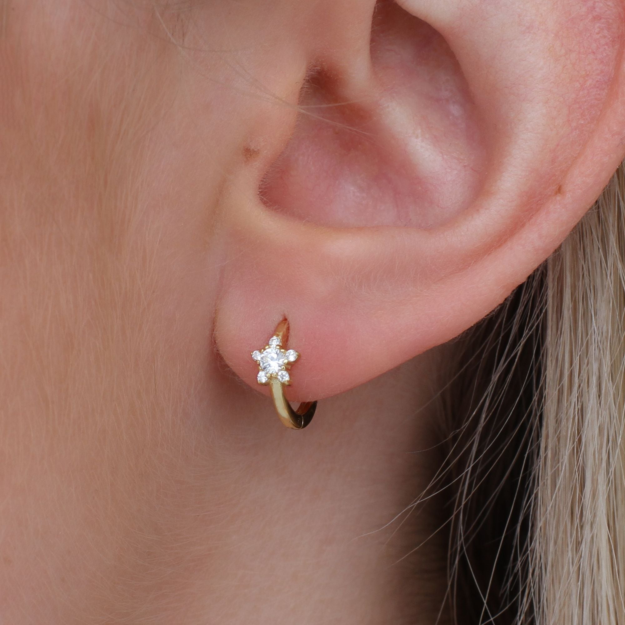 Gold Plated Crystal Star Hoop Earrings