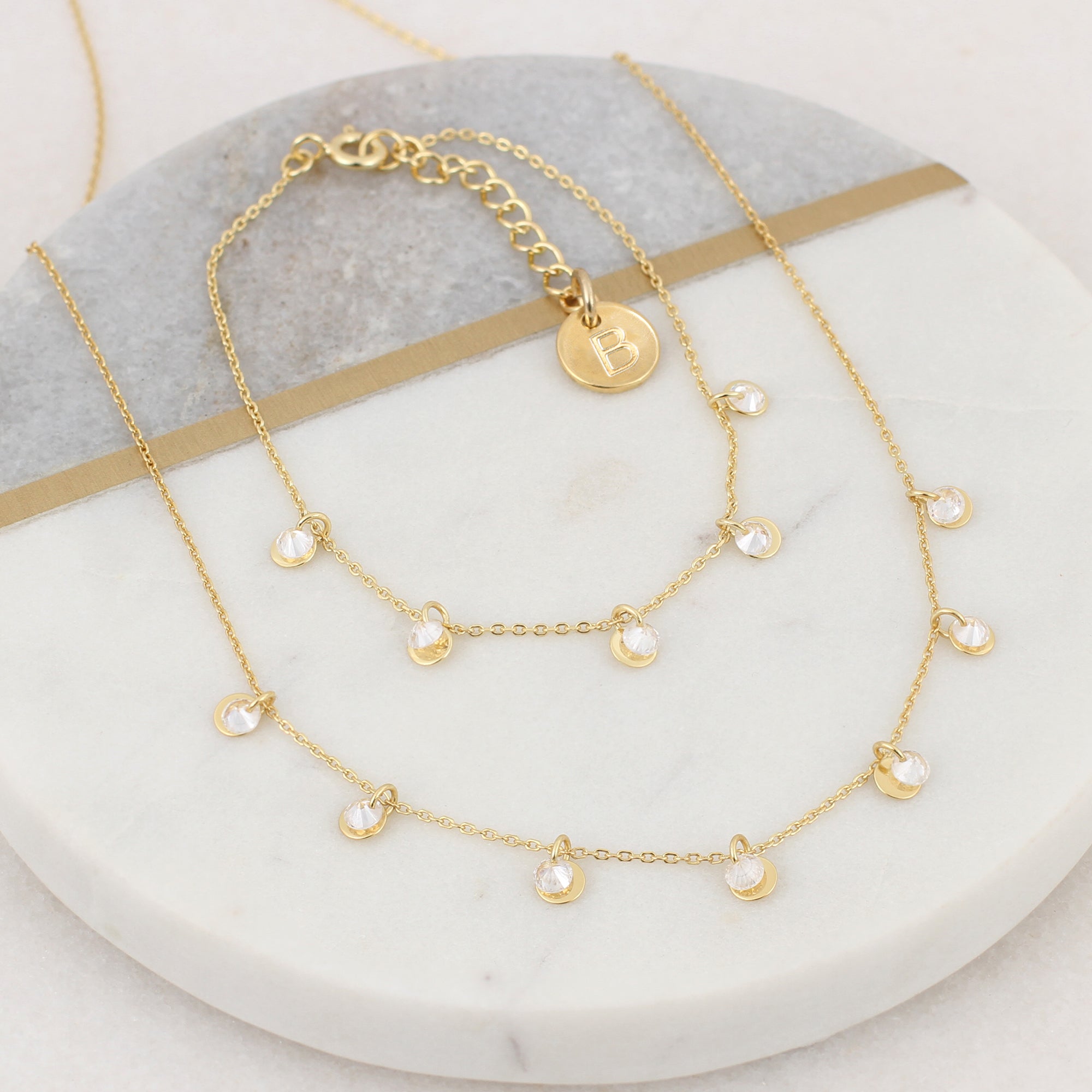 18ct Gold Plated & Crystal Sequin Personalised Necklace