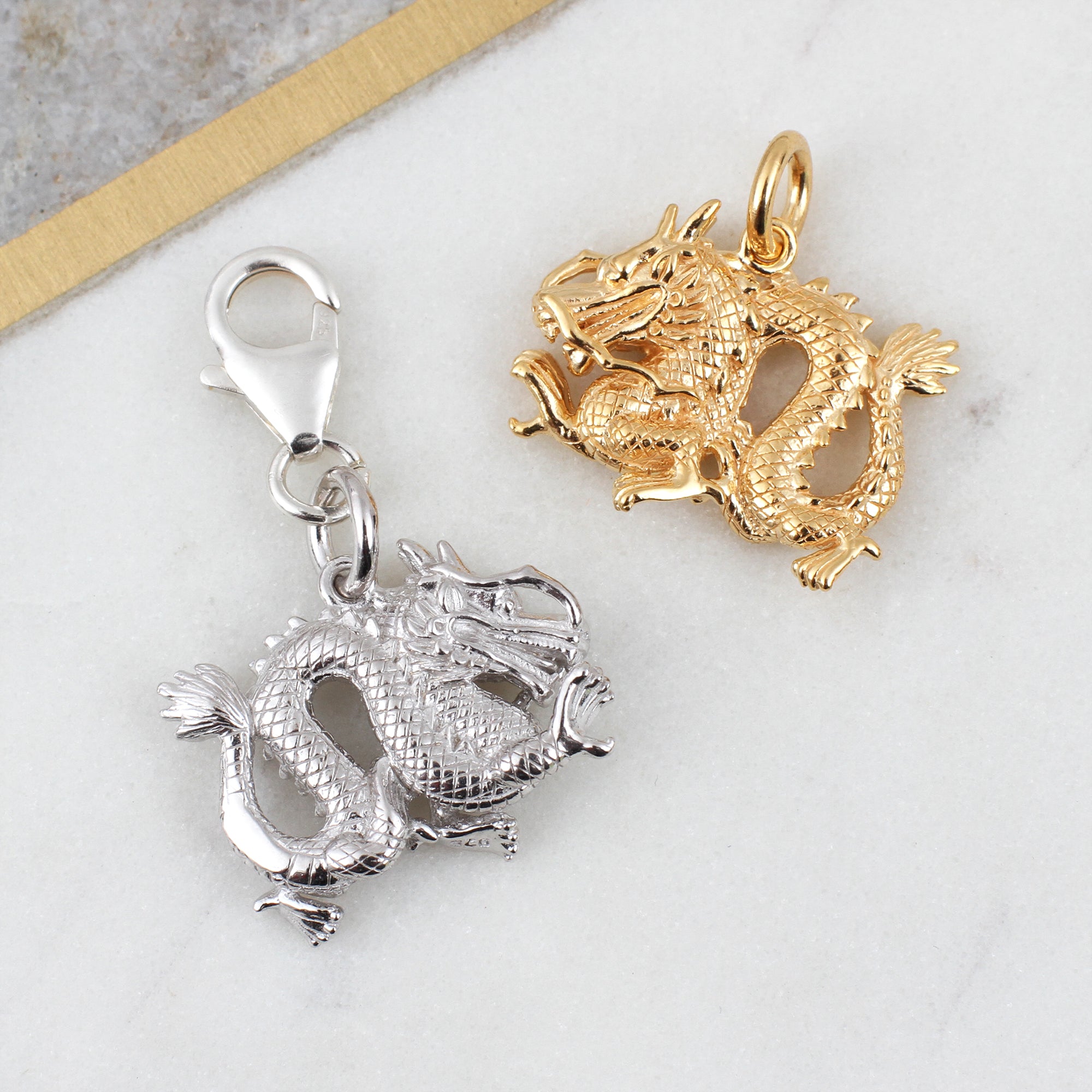 Sterling Silver or 18ct Yellow Gold Plated Chinese Zodiac Dragon Charm