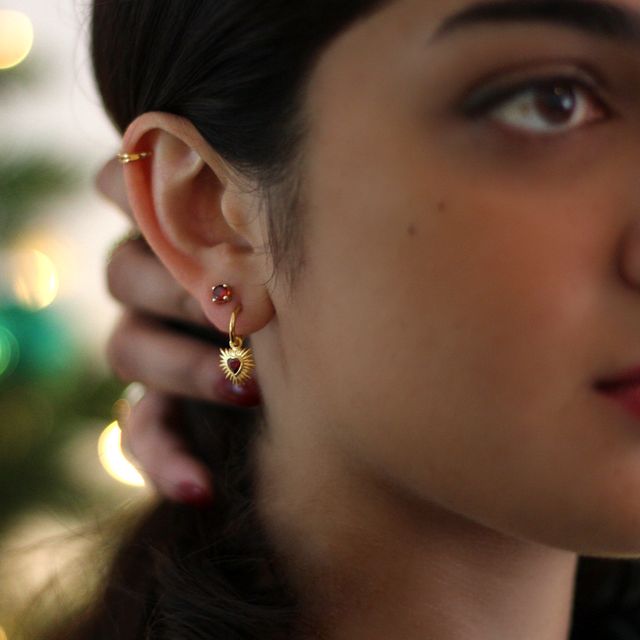 Gold & Red Sacred Heart Earrings