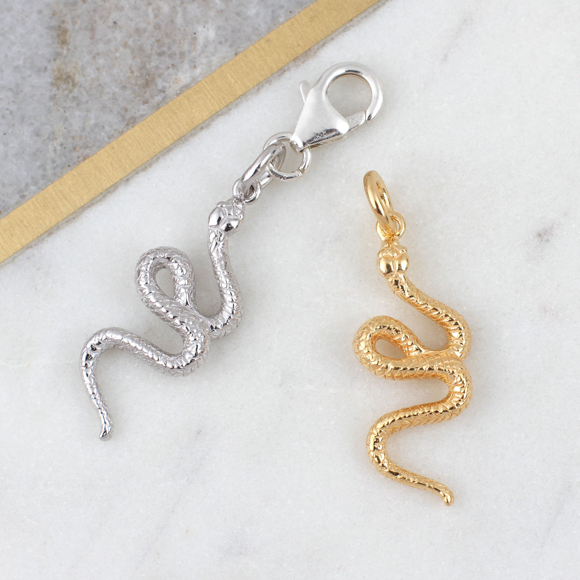 Sterling Silver or 18ct Yellow Gold Plated Chinese Zodiac Snake Charm