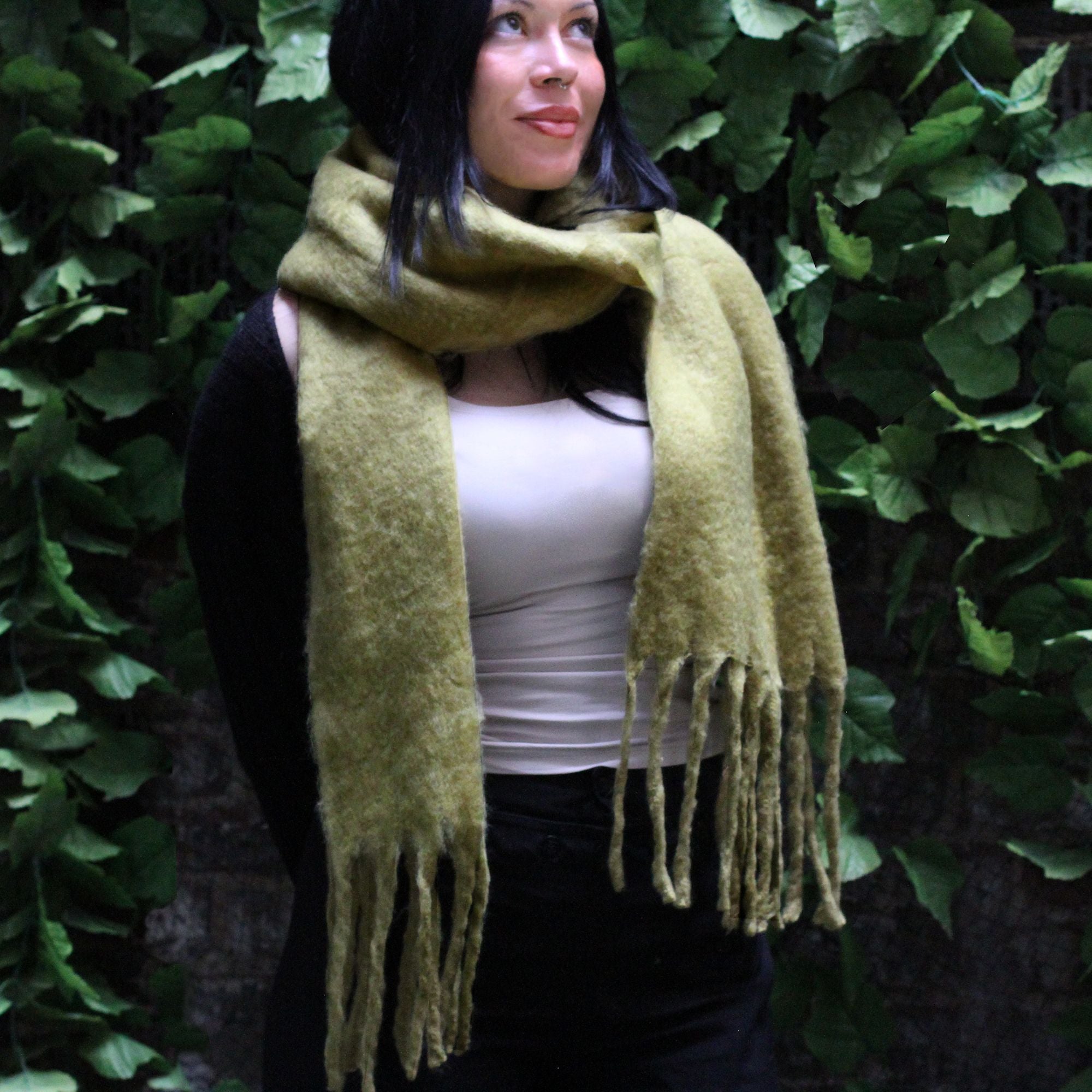 Heavyweight Moss Green Tassel Scarf