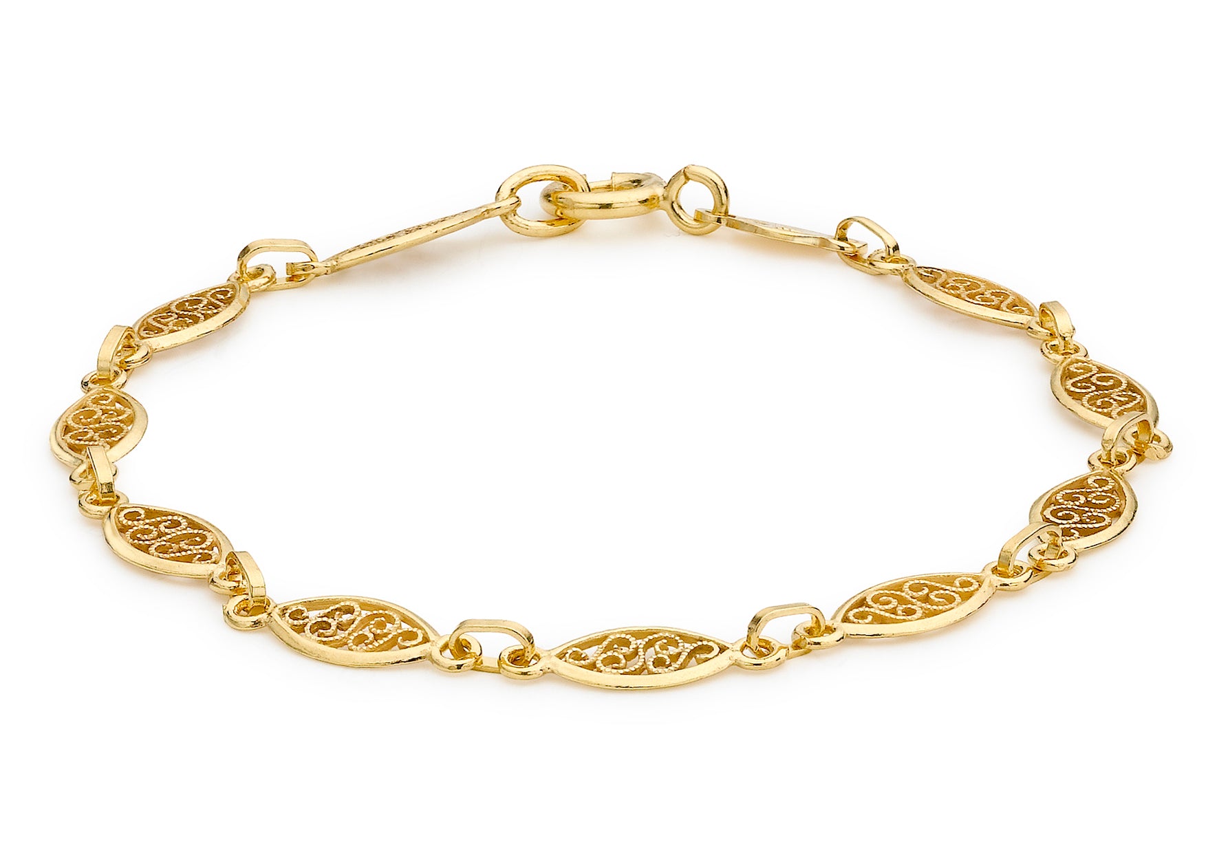 Women's 9ct Yellow Gold Filigree Oval Bracelet