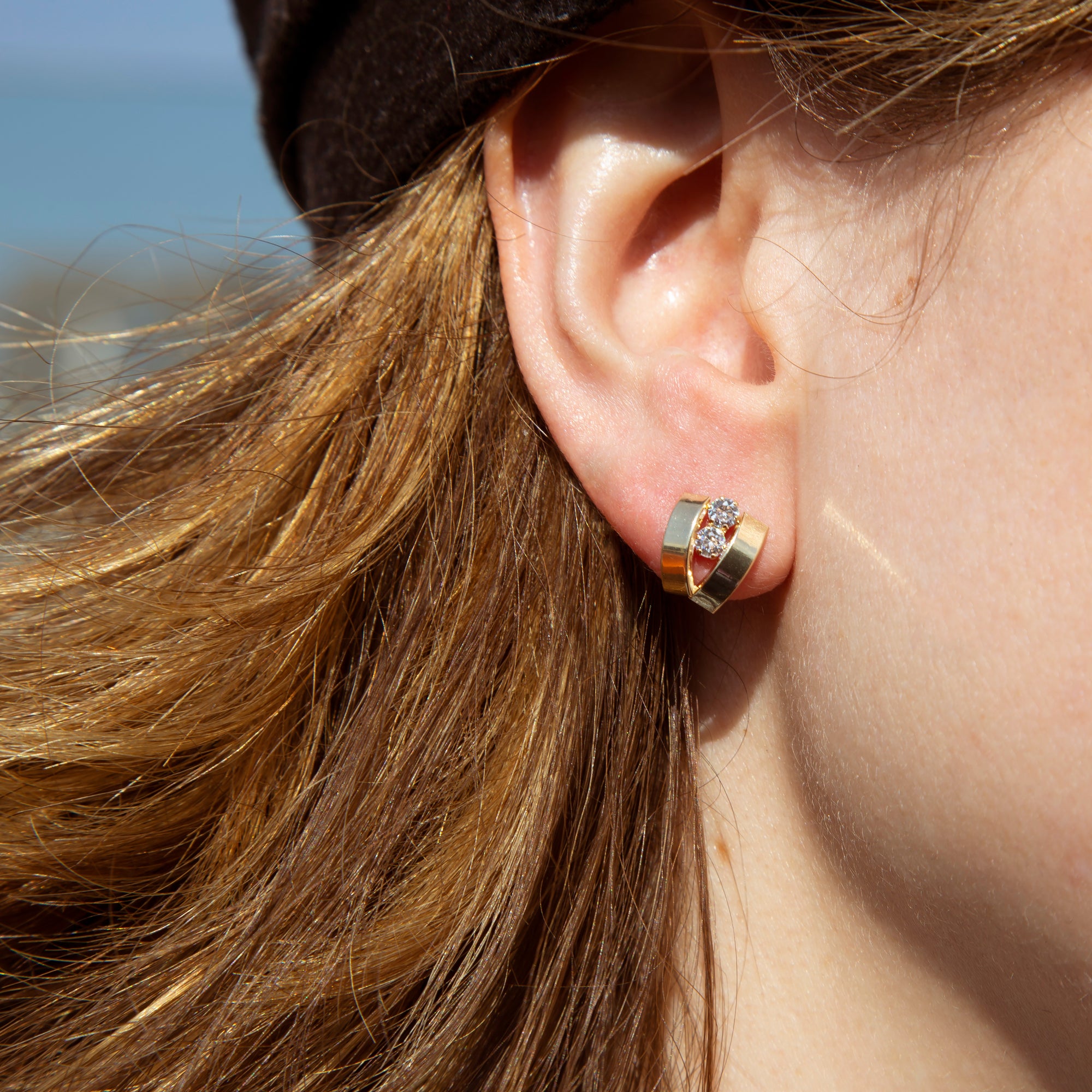 9ct Yellow Gold Cz Double Band Stud Earrings