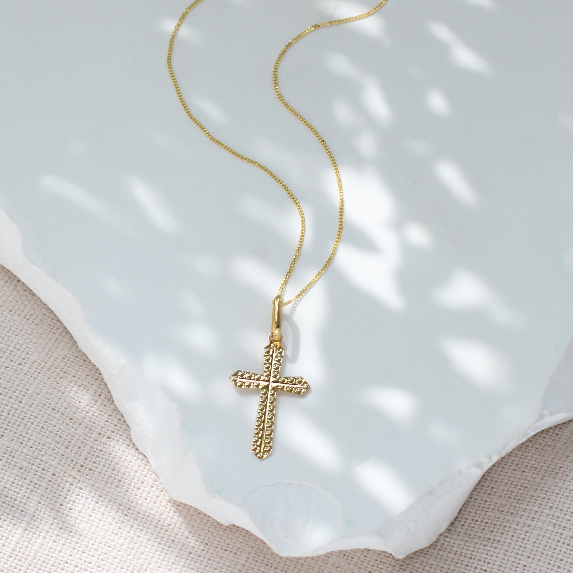 9ct Yellow Gold Embossed Cross Pendant Necklace – Hurley Burley