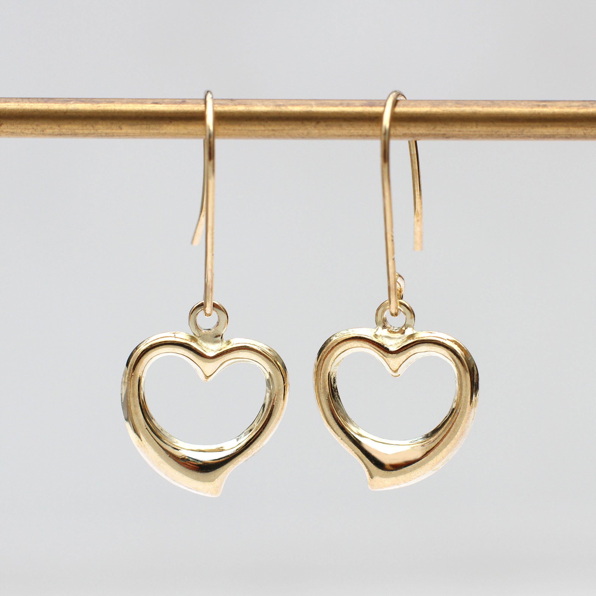 9ct Yellow Gold Open Heart Drop Earrings