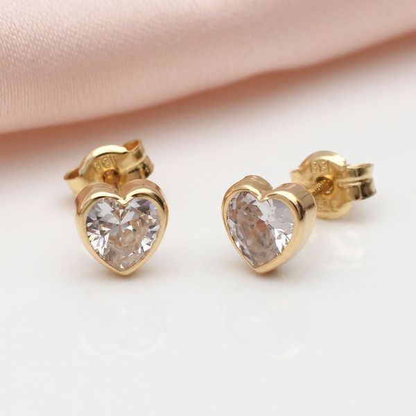 9ct Gold CZ Heart Stud Earrings