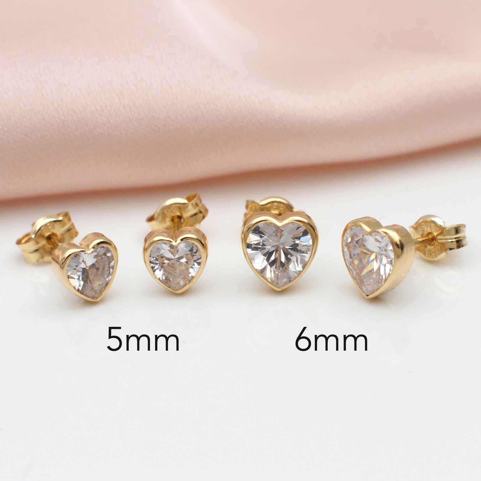 9ct Gold CZ Heart Stud Earrings