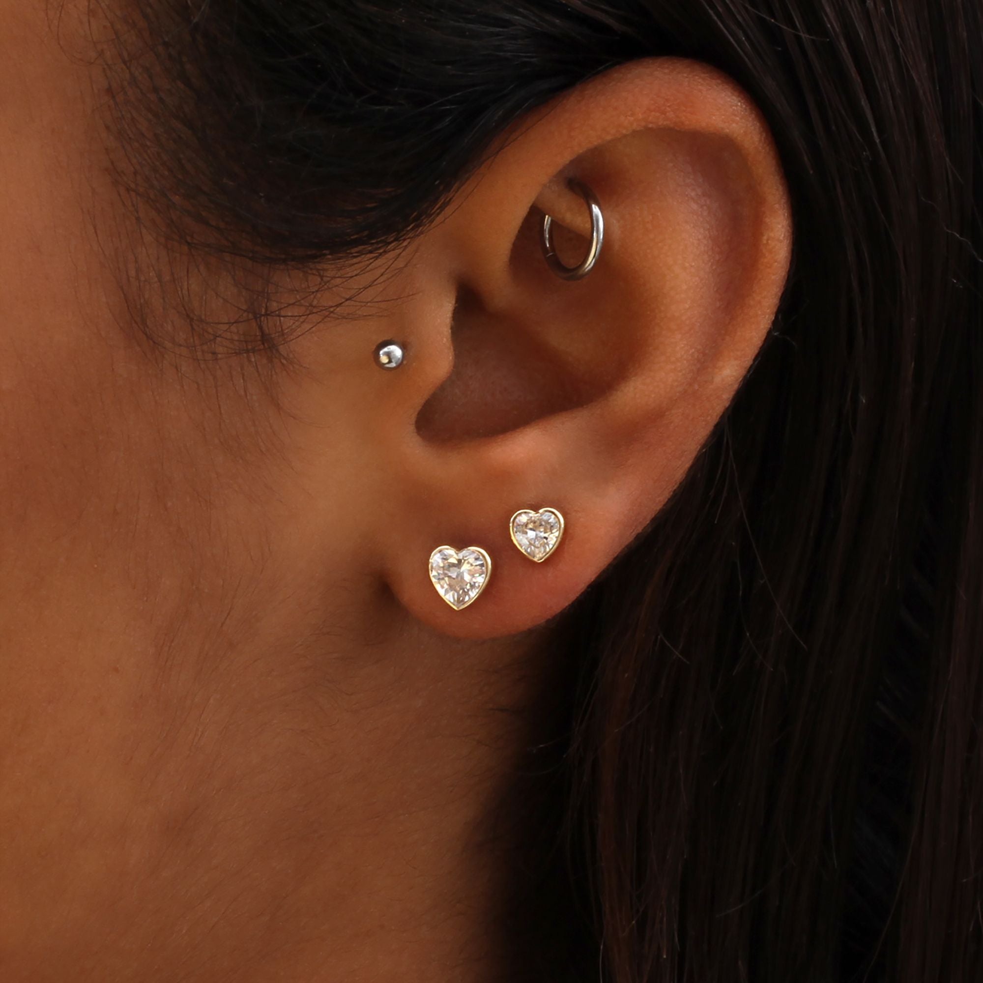 9ct Gold CZ Heart Stud Earrings