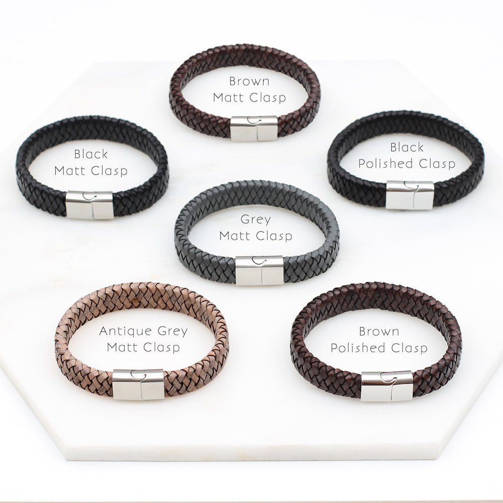 Men's Personalised Steel And Leather Bracelet