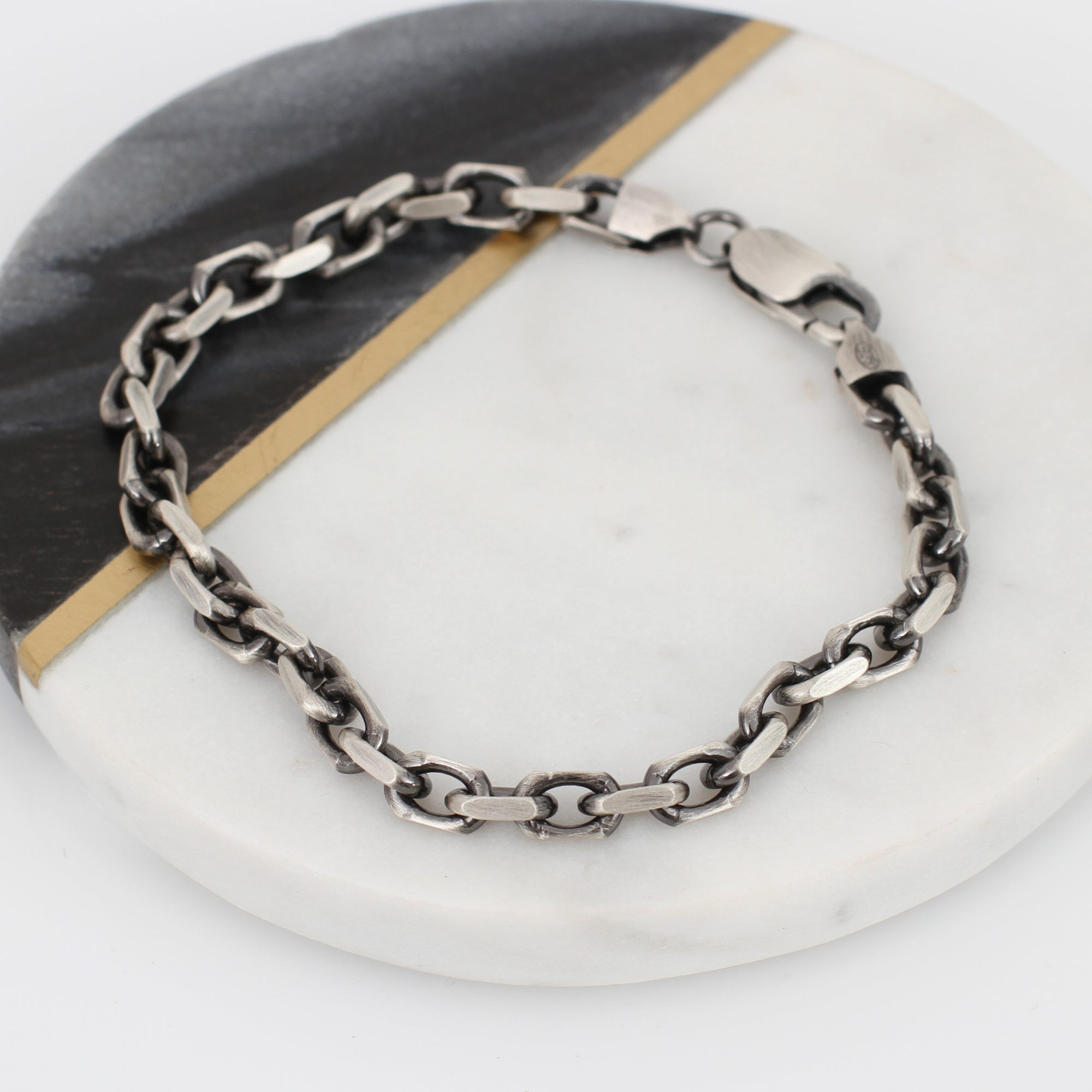 Men's Oxidised Sterling Silver Anchor Chain Bracelet
