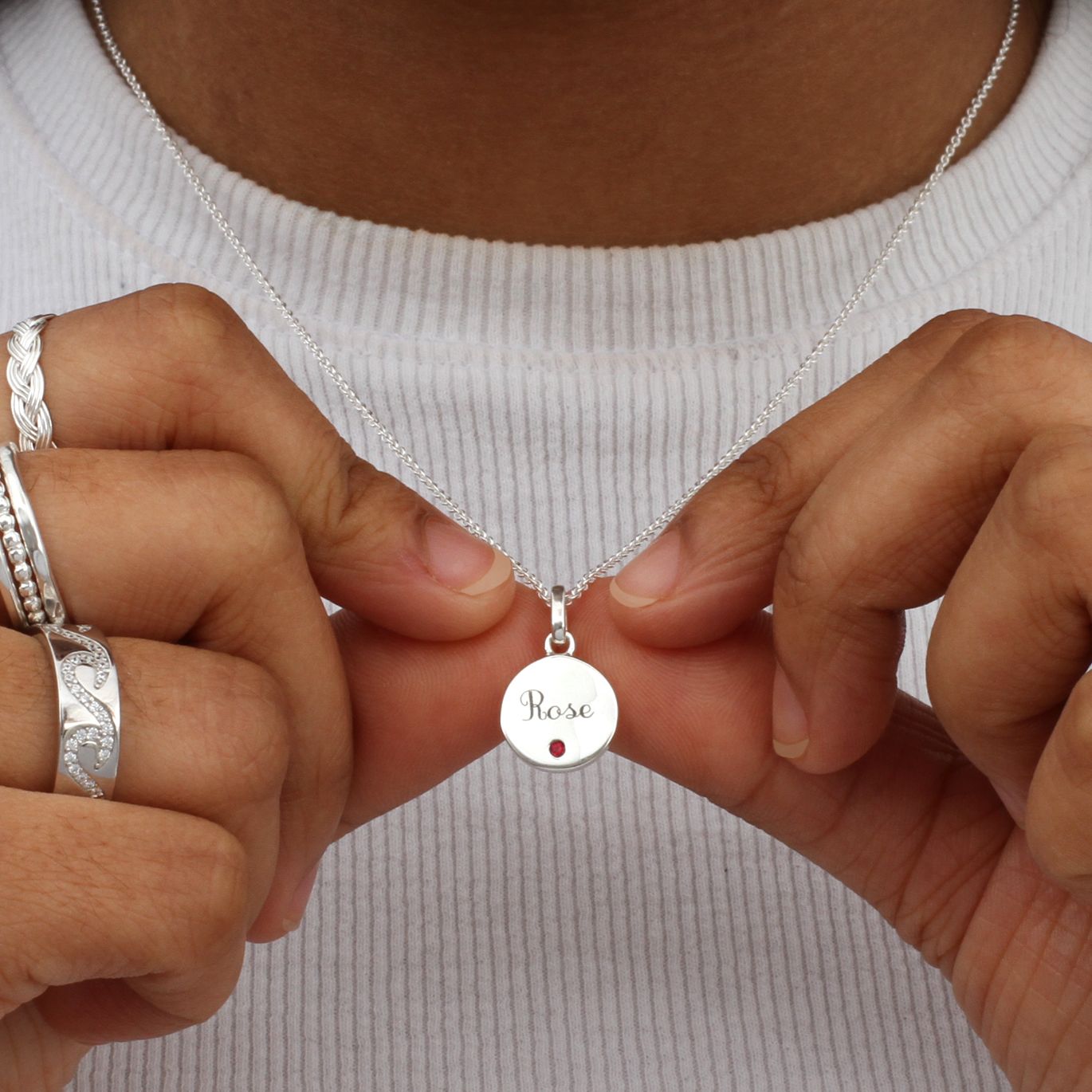 Personalised Sterling Silver Birthstone Disc Necklace