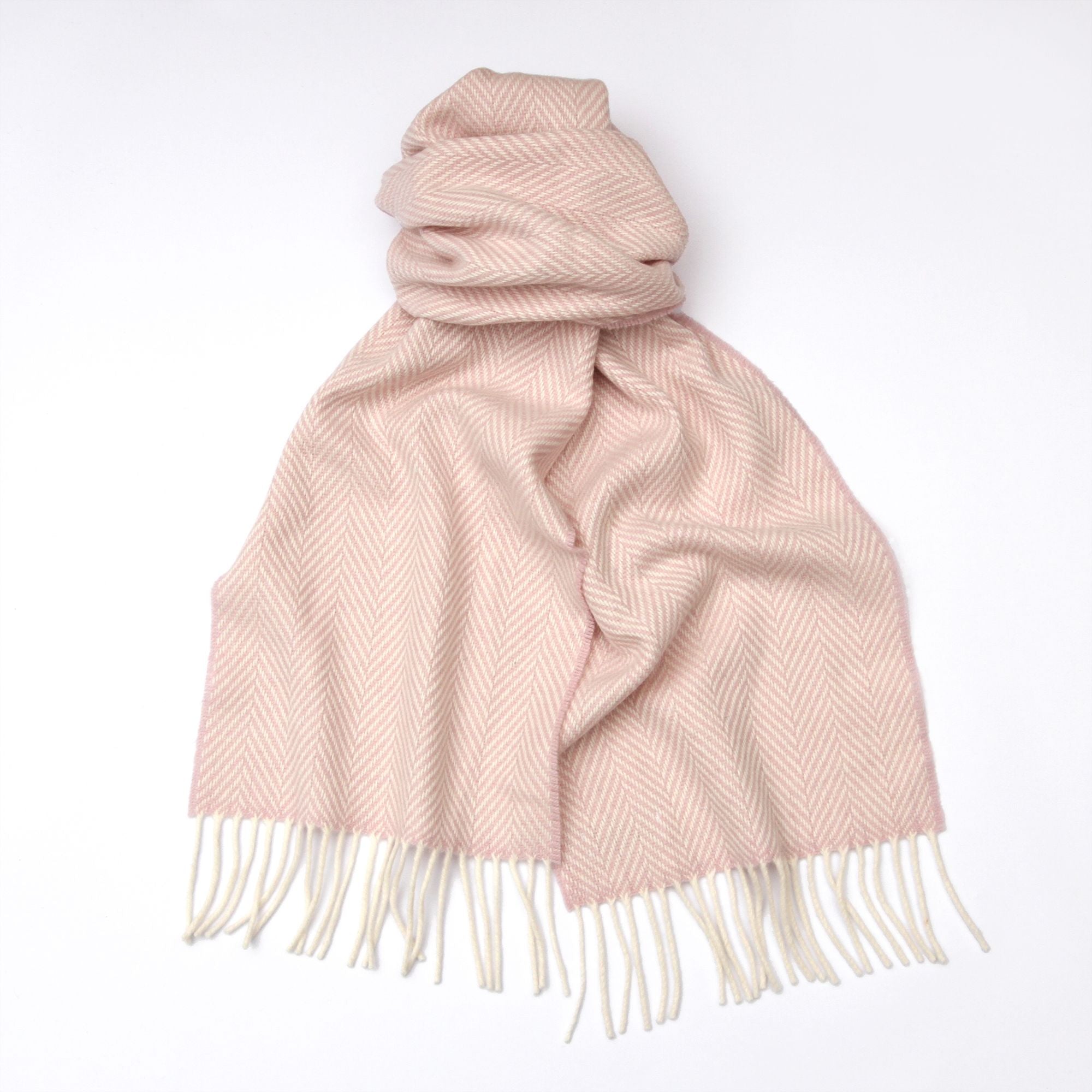 Soft Pink And White Cashmere Blend Herringbone Scarf