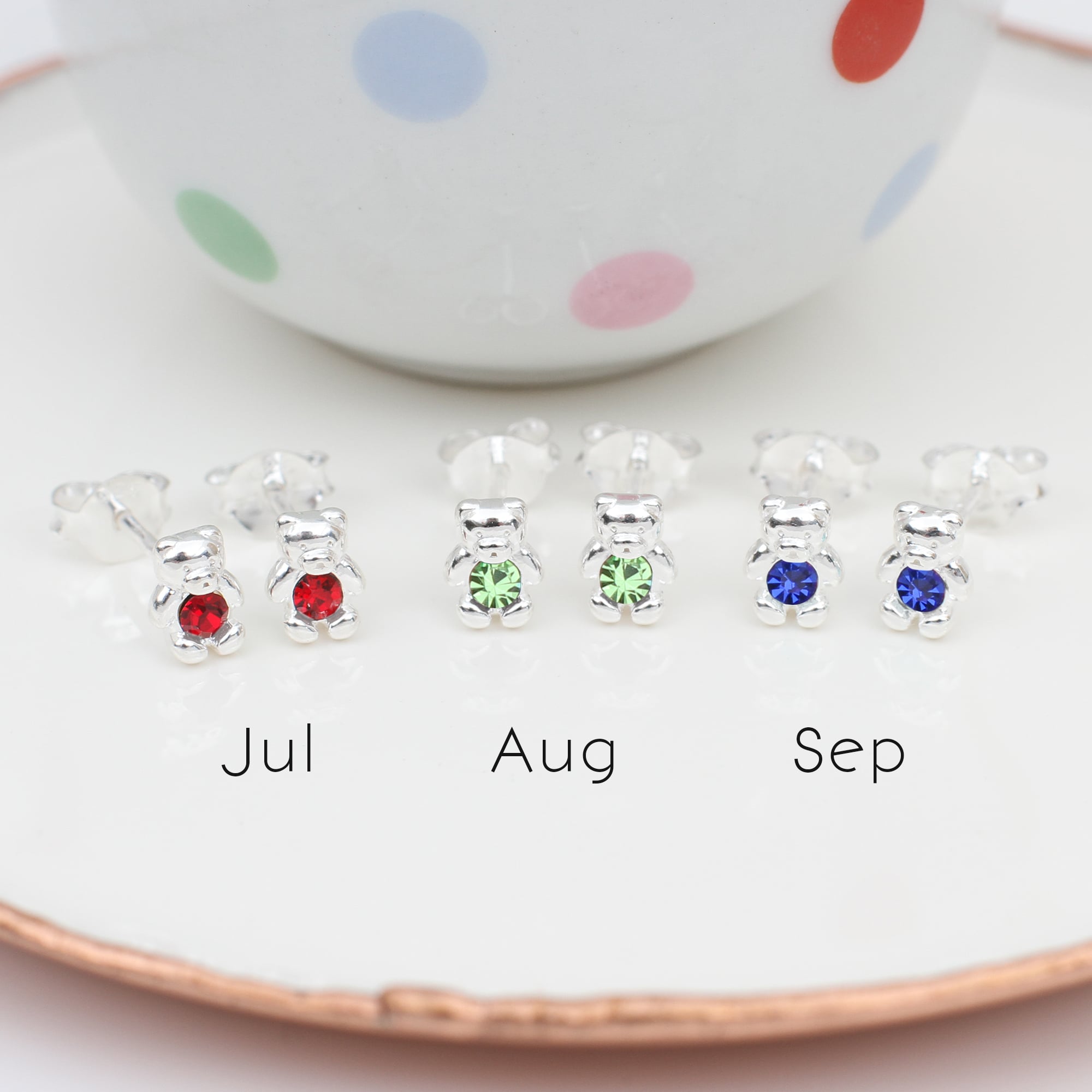 Personalised Sterling Silver Birthstone Teddy Earrings