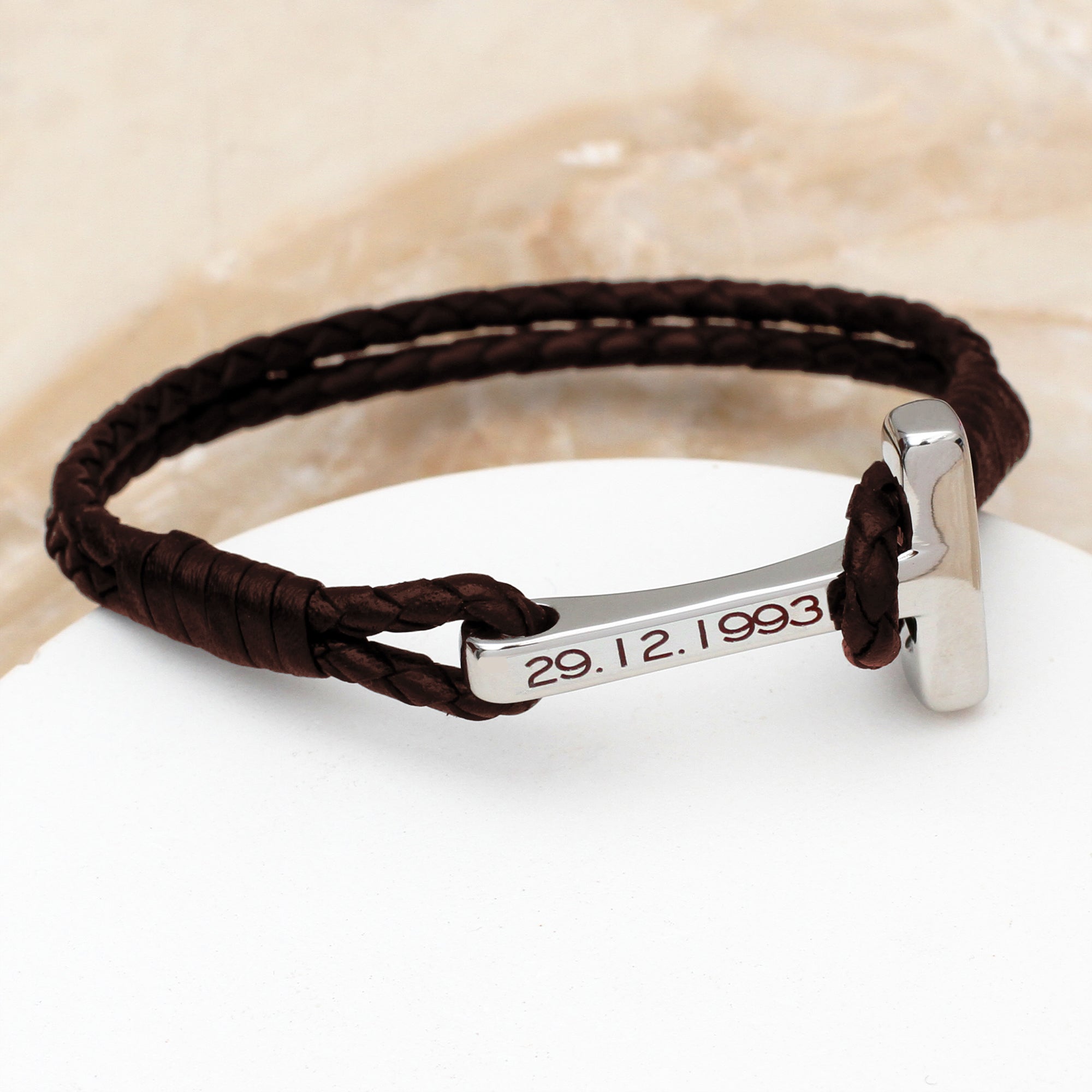 Mens Personalised T Bar Leather Bracelet