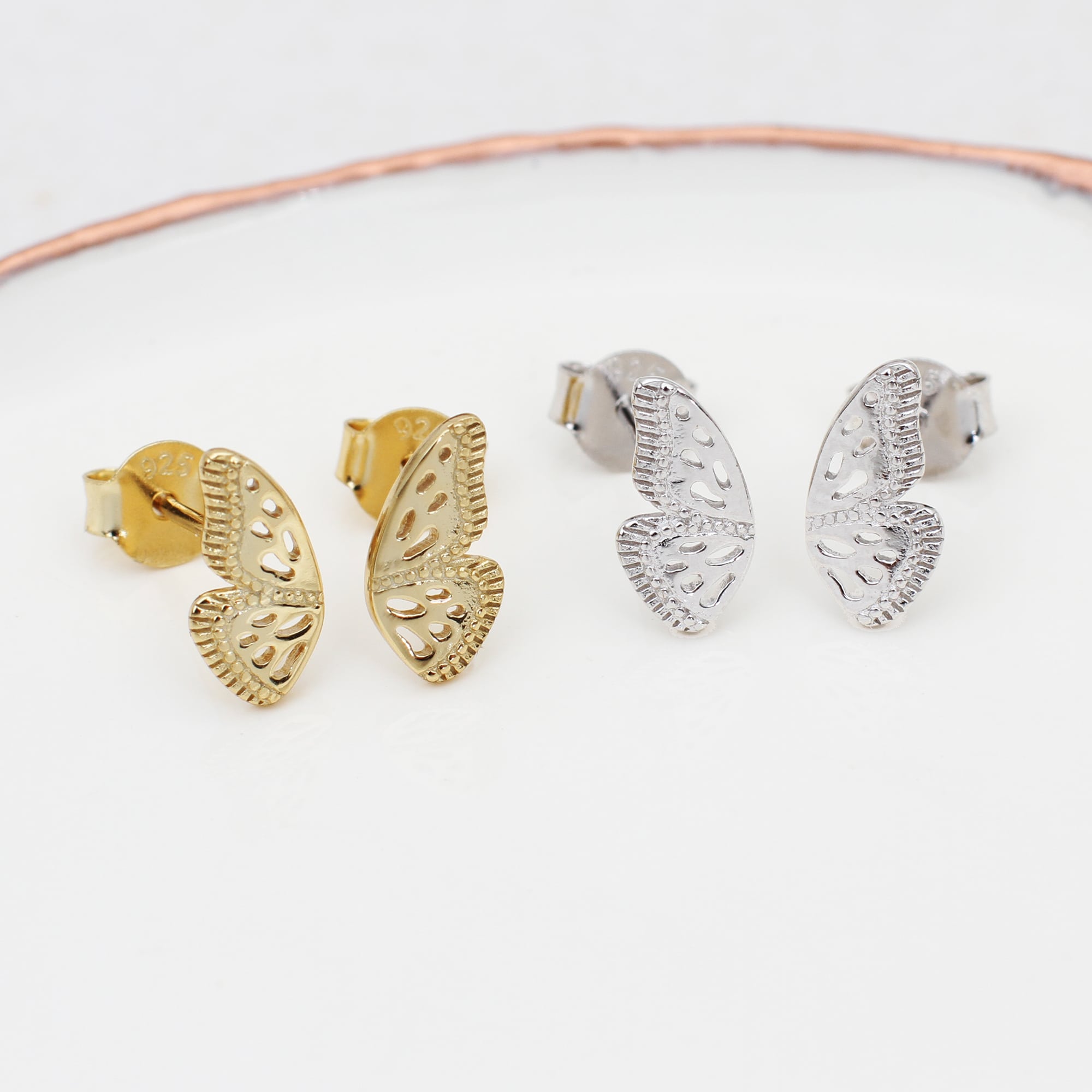 18ct Gold Plated Or Silver Butterfly Wing Stud Earrings
