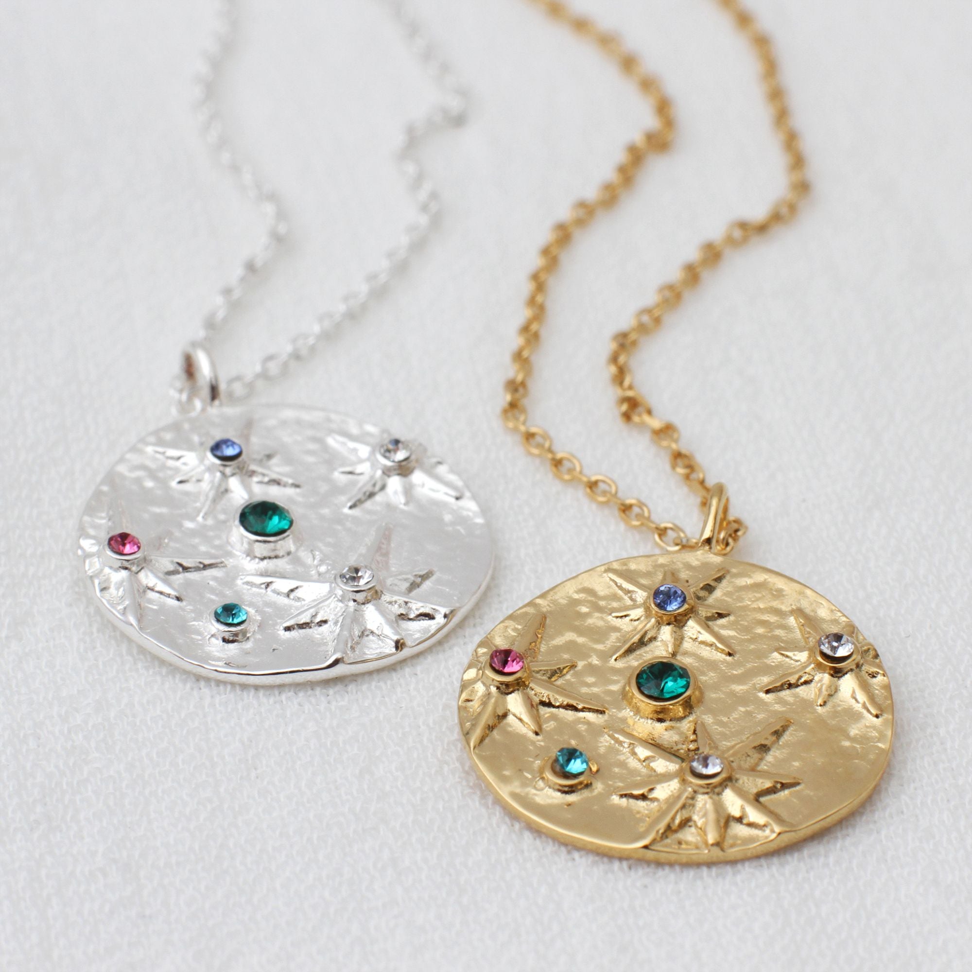 送税込【HURLEY BURLEY】CRYSTAL CELESTIAL DISC NECKLACE (2色) Personalised Sterling Silver Or 18ct Gold Plated Crystal
