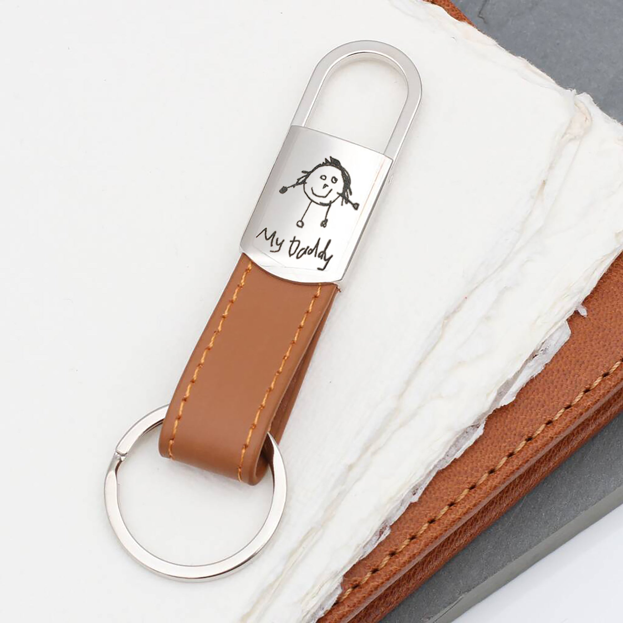 My Own Drawing Personalised Leather Keyring