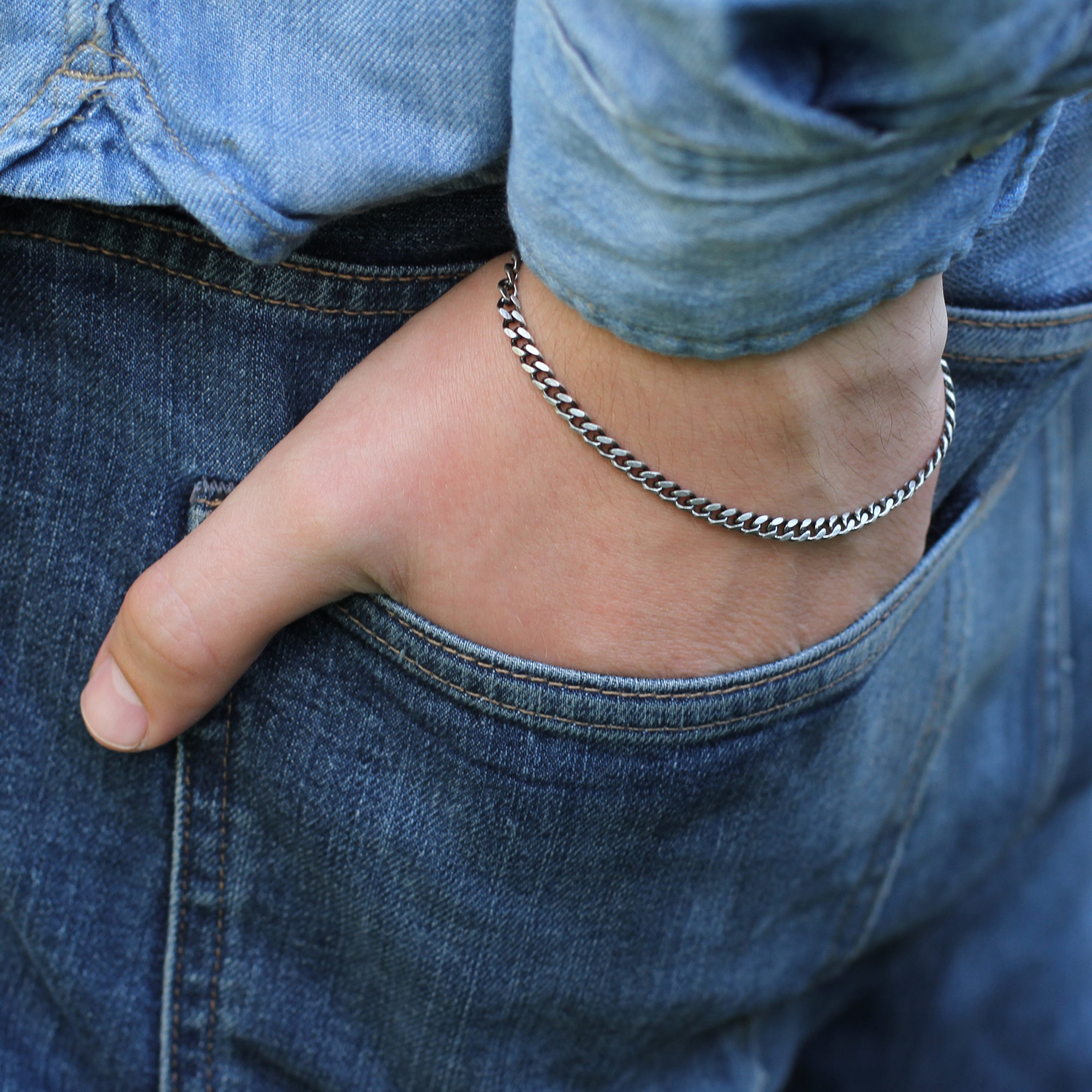 Sterling Silver Men's Curb Chain Bracelet