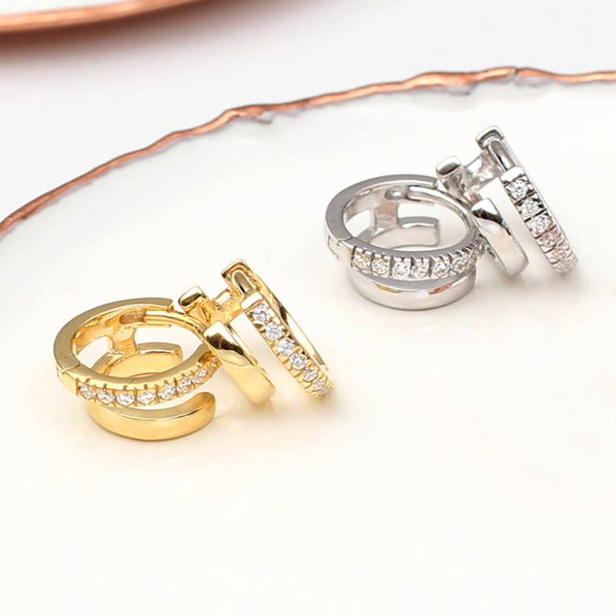 18ct Gold or Silver Double Huggie Hoop Earrings