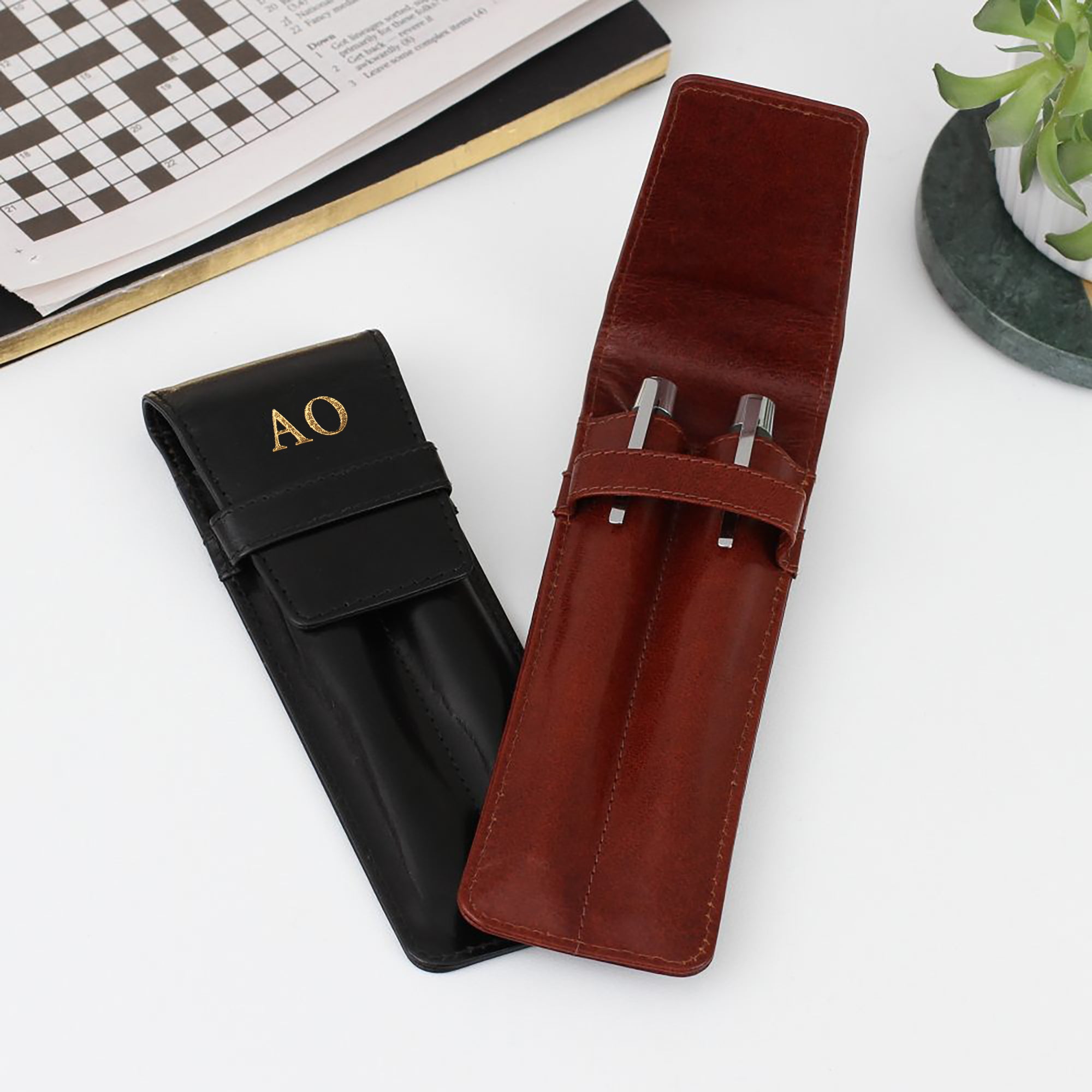 Personalised Leather Double Pen Holder