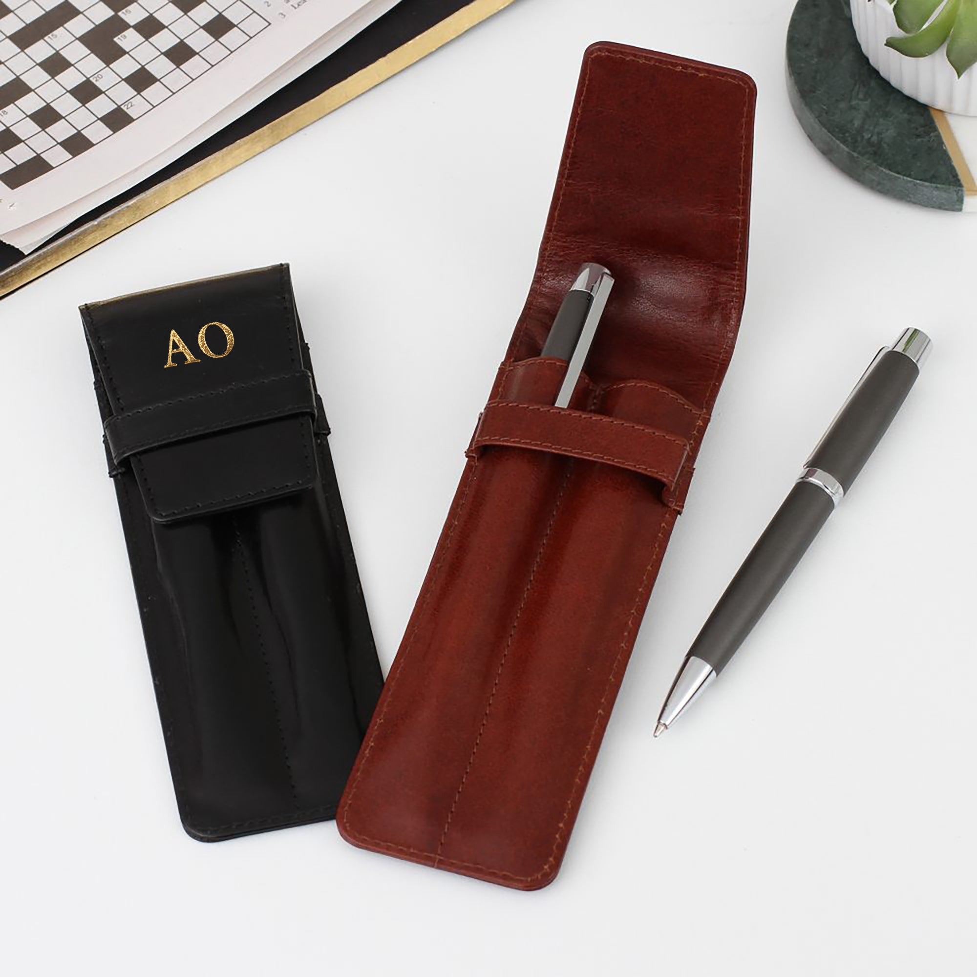 Personalised Leather Double Pen Holder