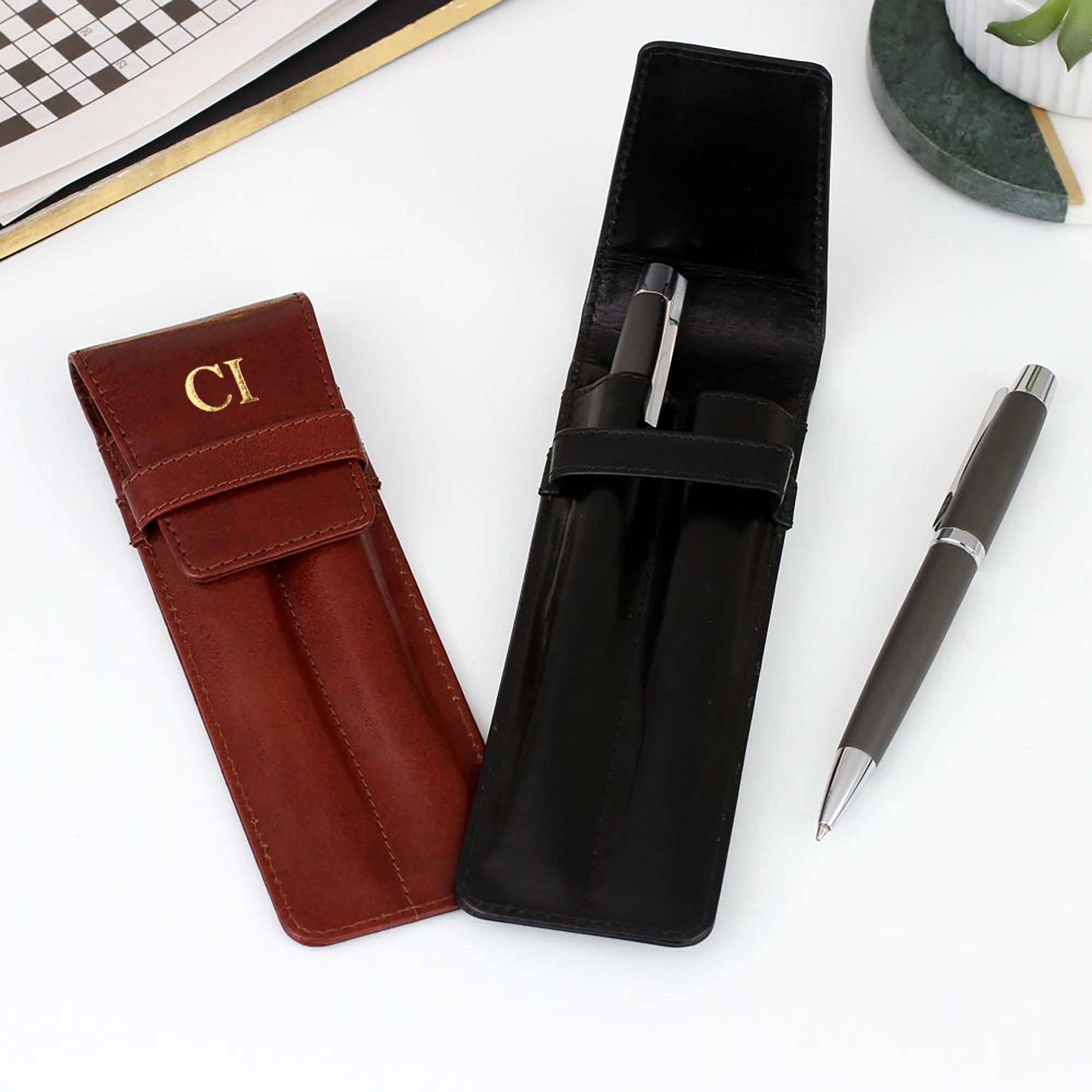 Personalised Leather Double Pen Holder