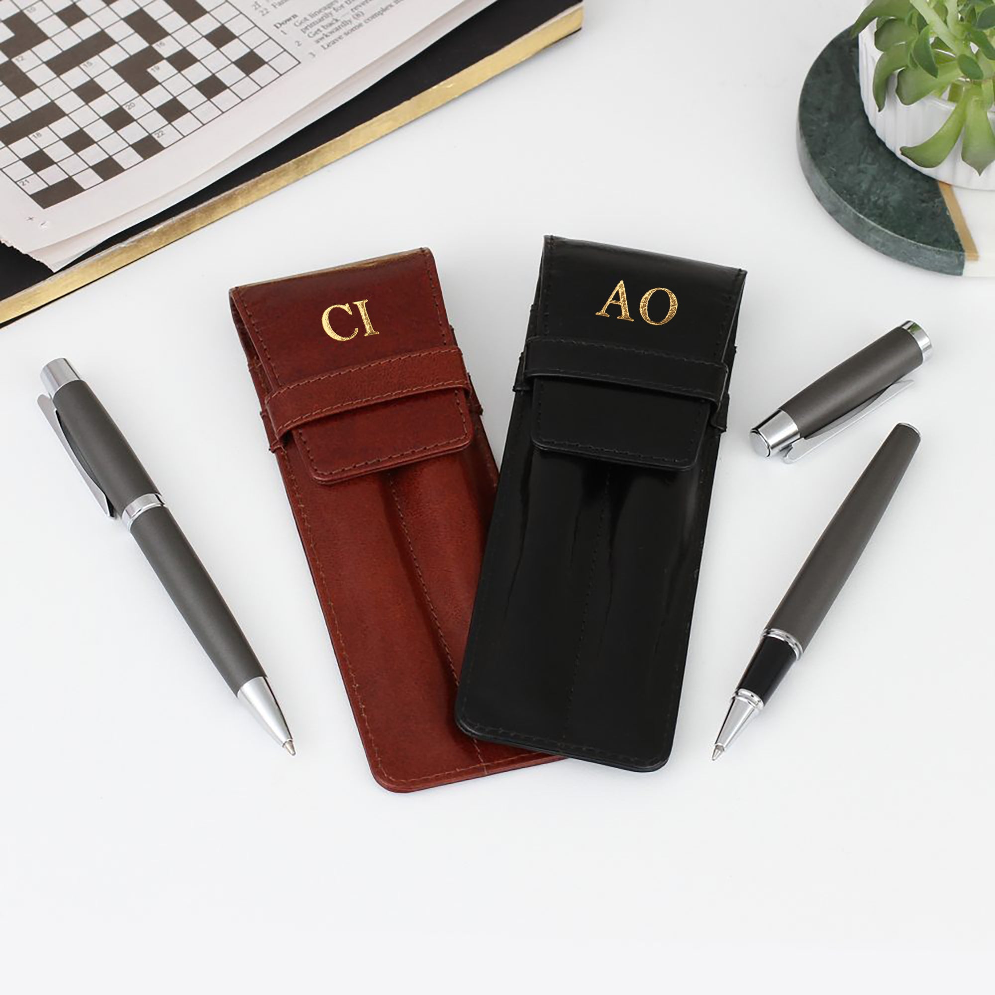 Personalised Leather Double Pen Holder