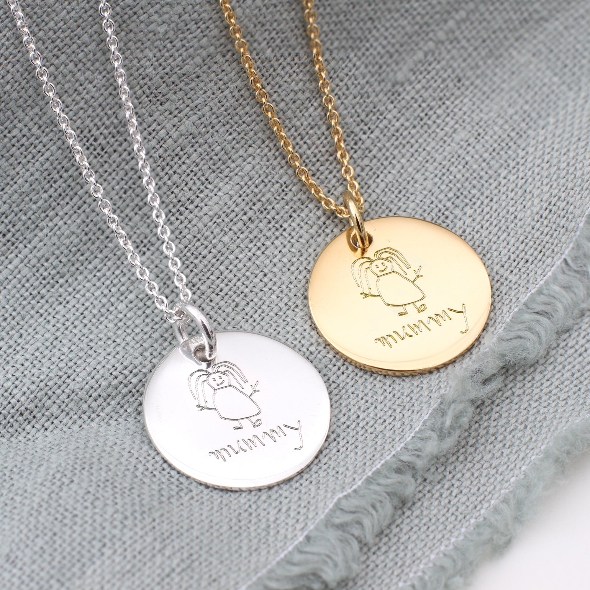Gold Or Silver Child's Drawing Personalised Disc Necklace