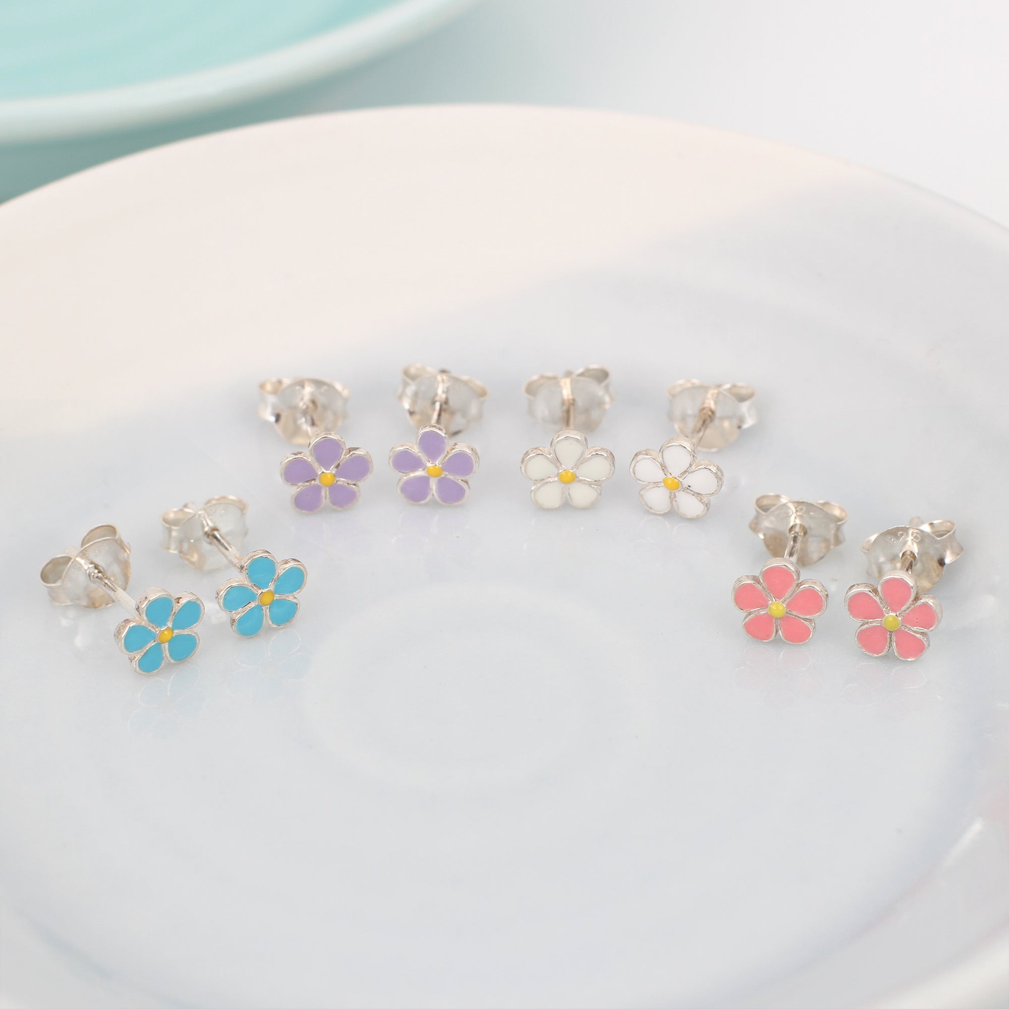 Sterling Silver & Pastel Enamel Daisy Earrings