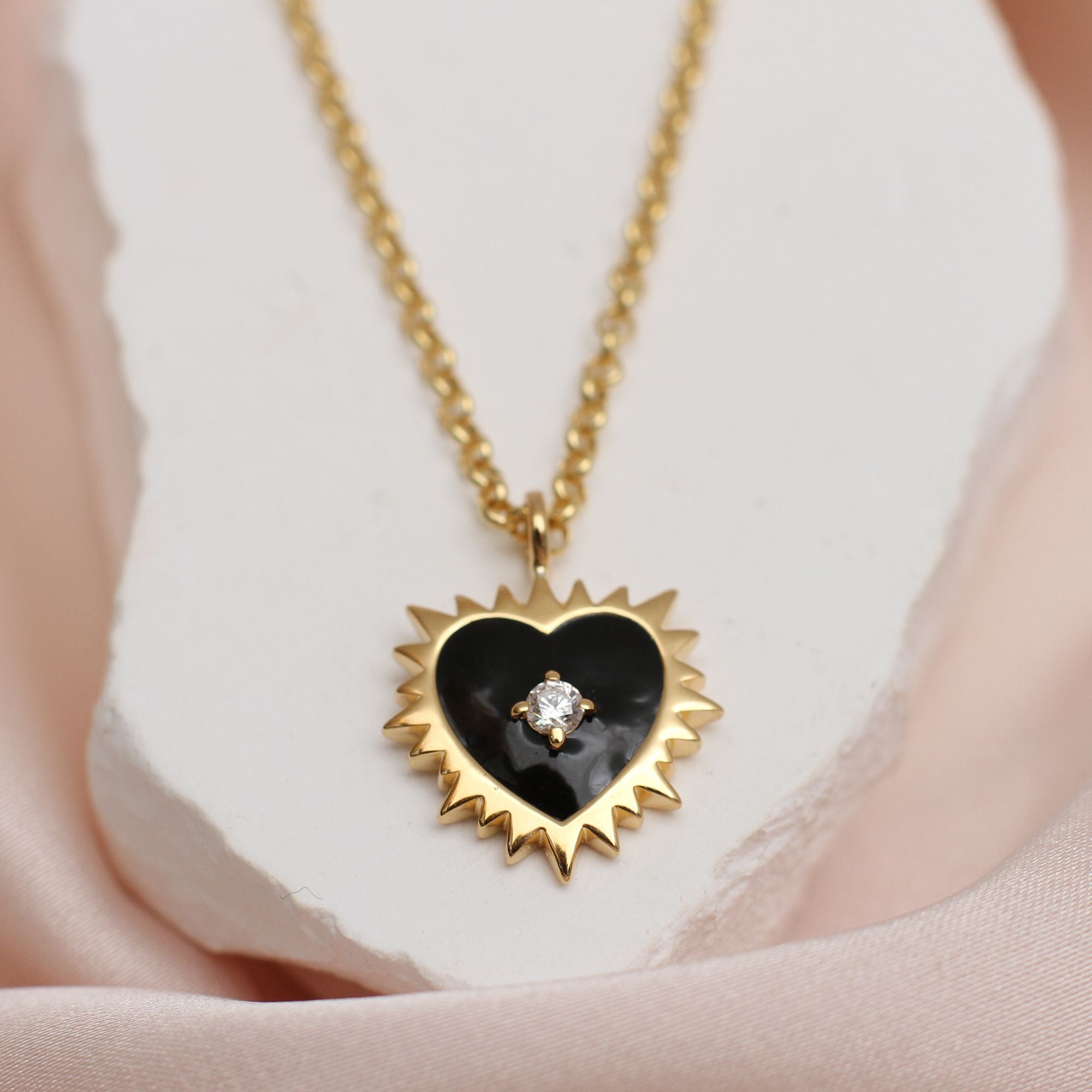 Personalised Gold & Black Enamel Sacred Heart Necklace