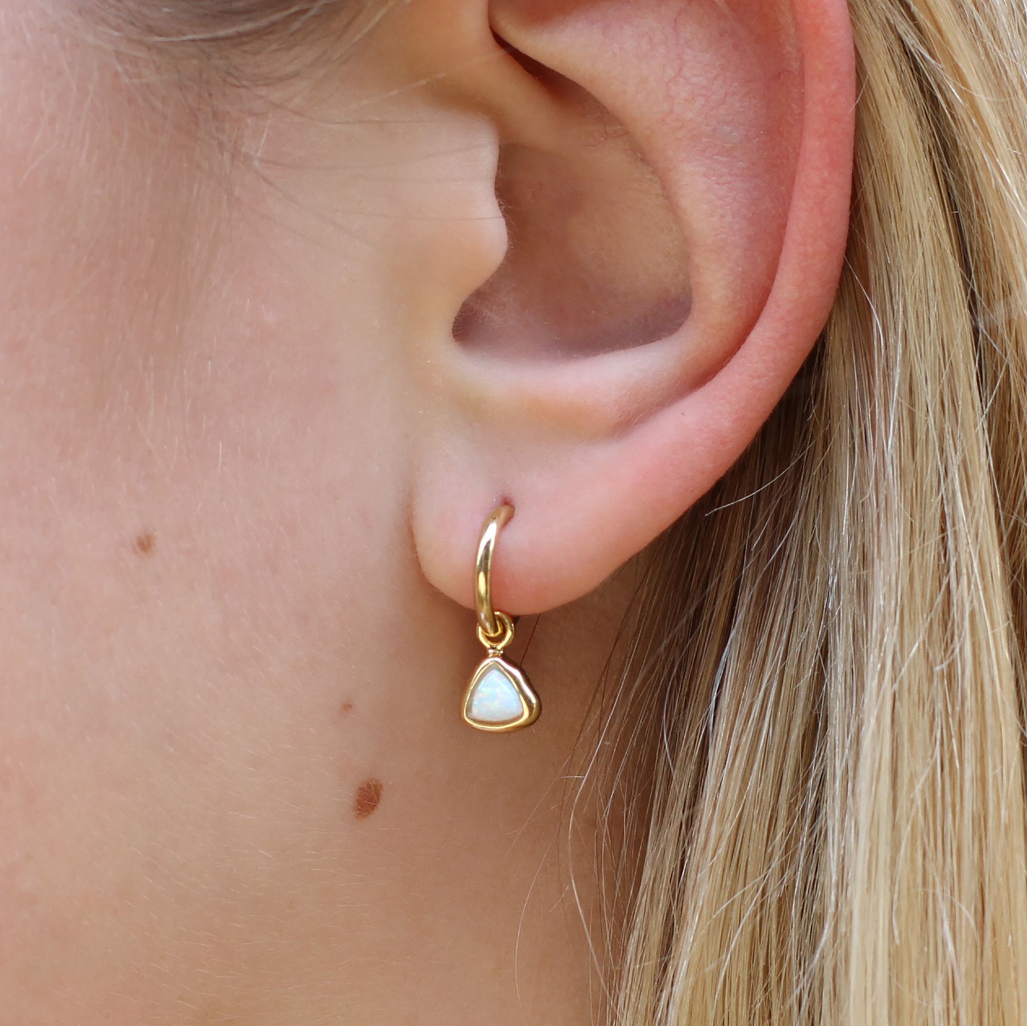 18ct Gold Plated Opal Charm Hoop Earrings