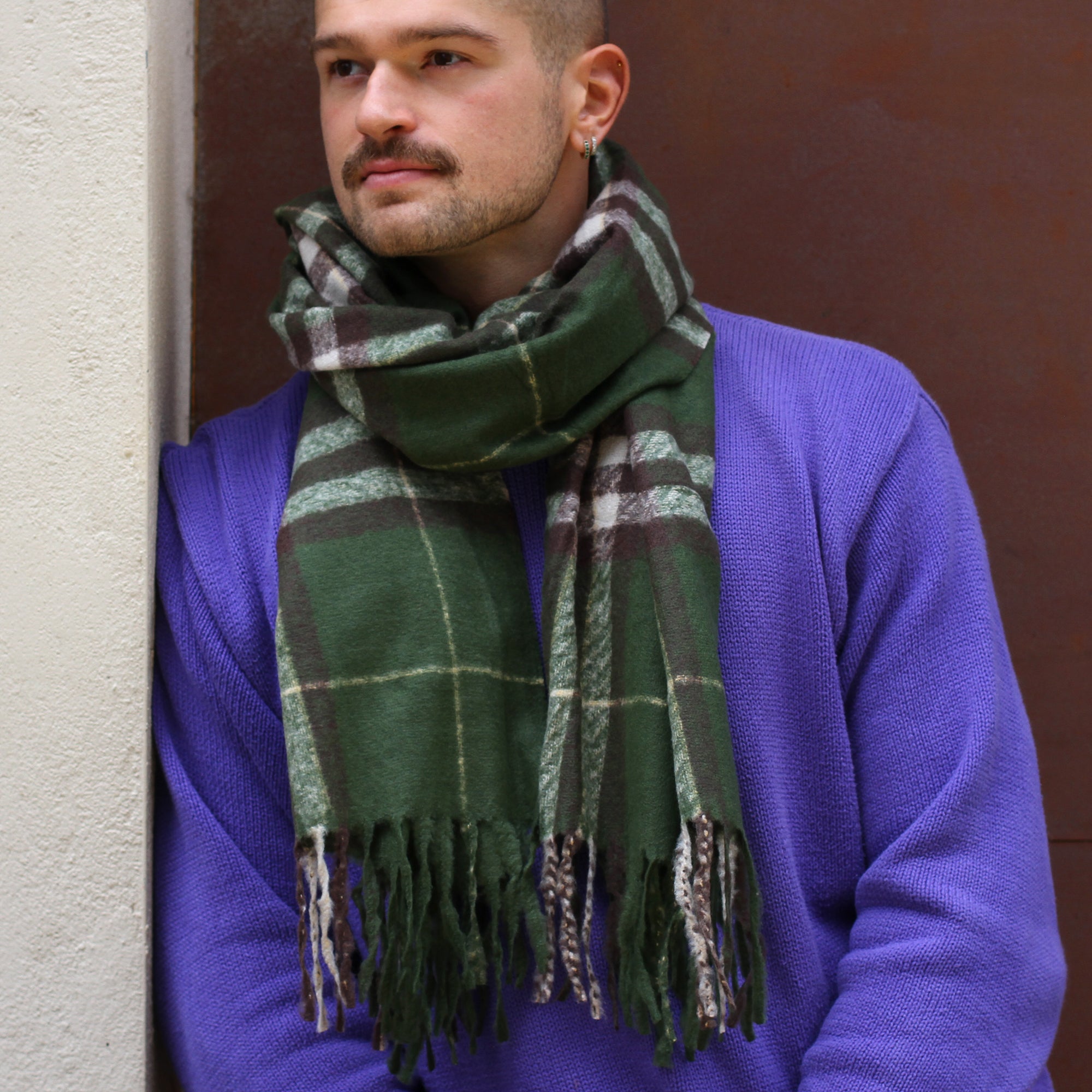 Green Traditional Check Heavyweight Scarf