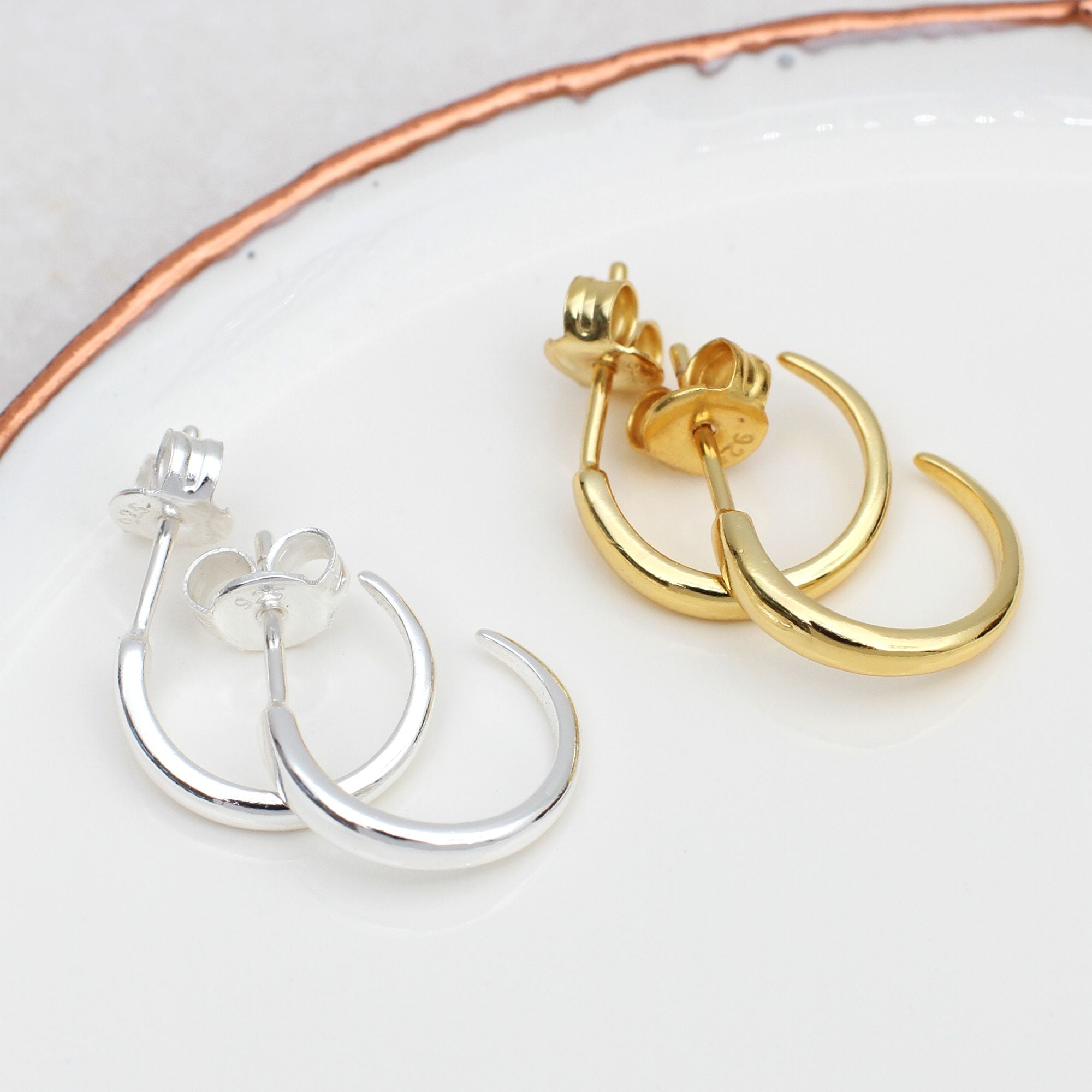 18ct Gold Plated Or Silver Half Hoop Stud Earrings