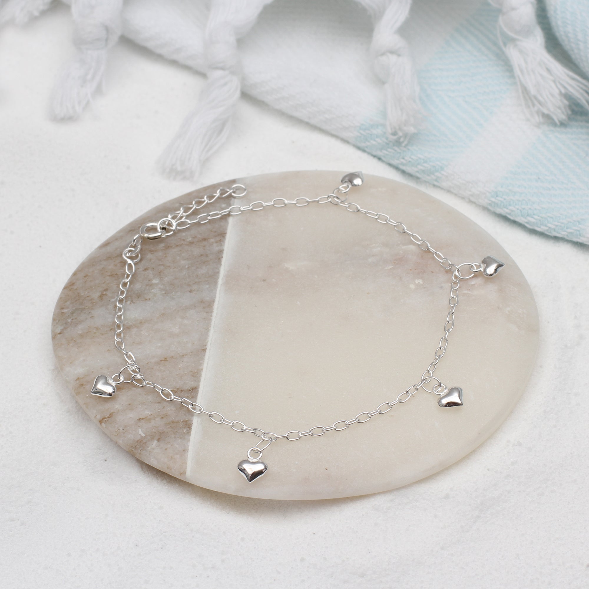 Personalised Sterling Silver Hanging Hearts Anklet