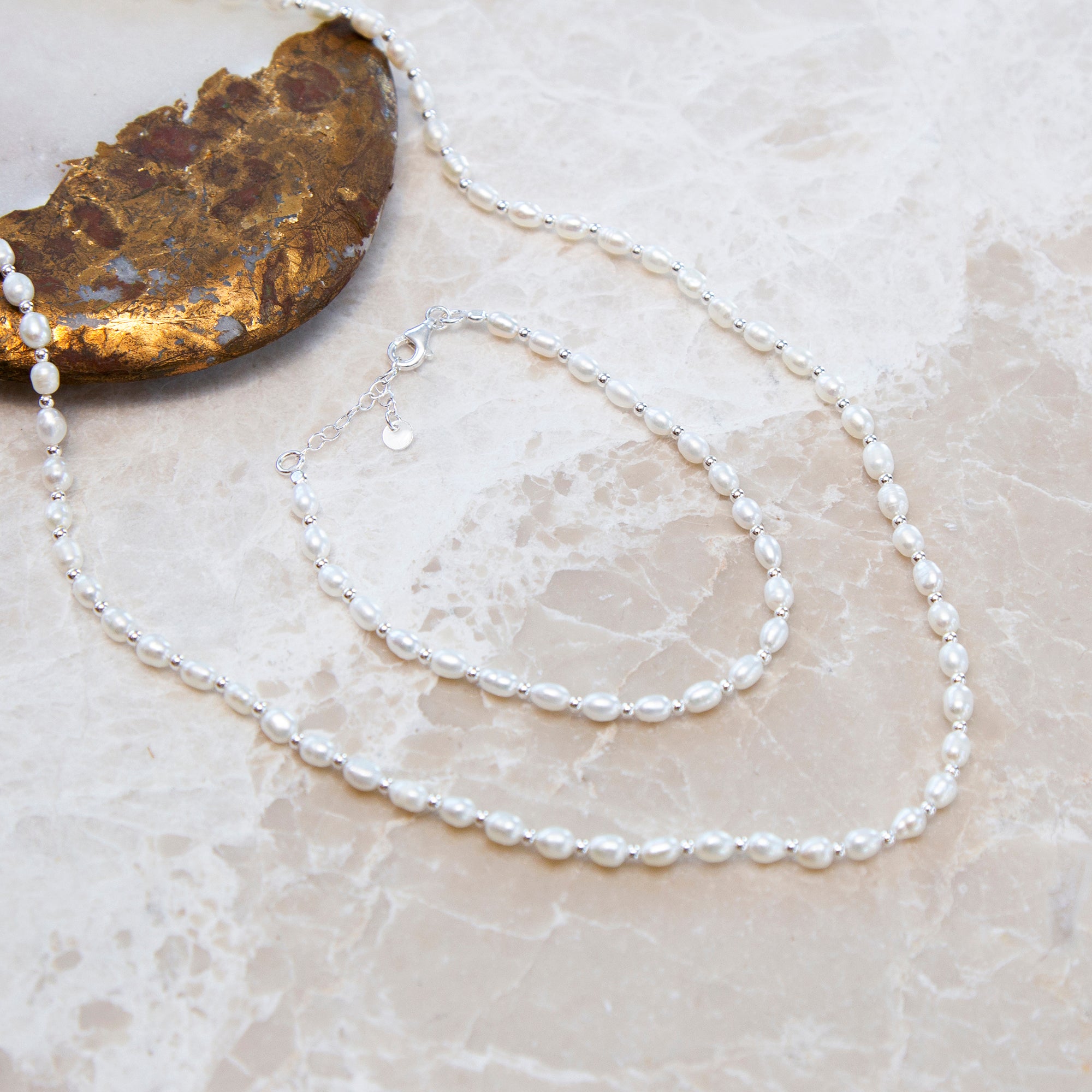 Personalised Freshwater Pearl Necklace & Bracelet Set