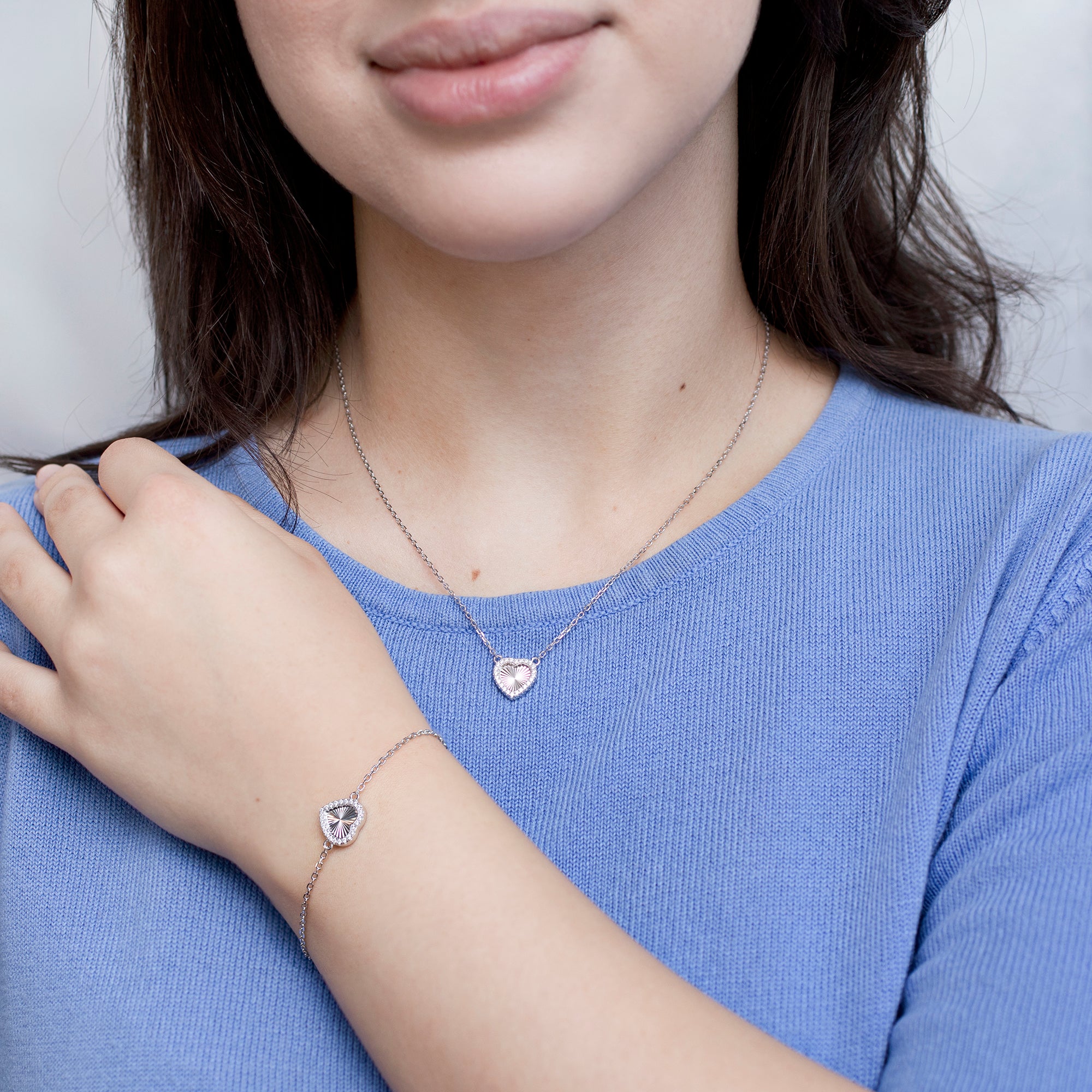 Personalised Sterling Silver Rainbow Heart & CZ Necklace