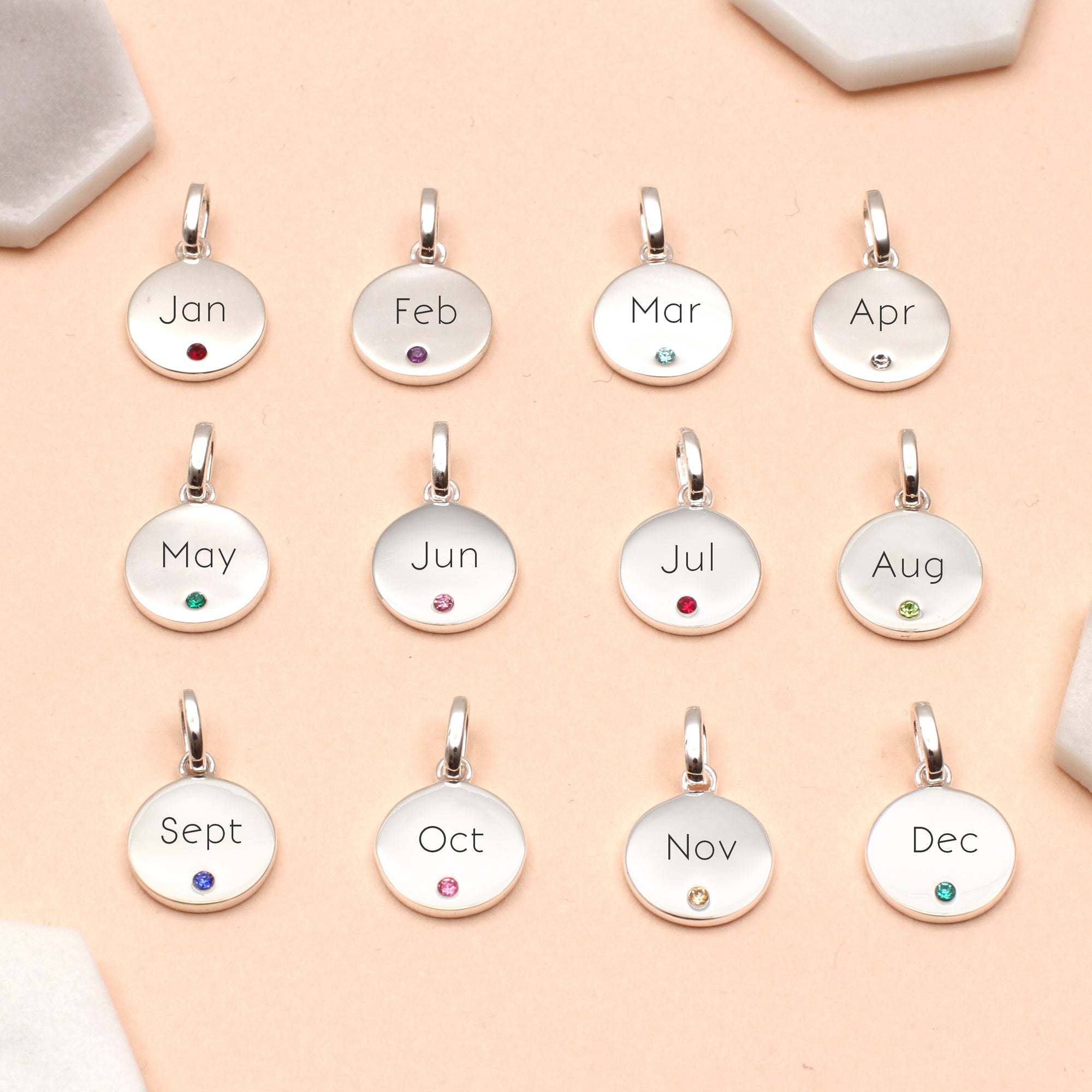 Personalised Sterling Silver Birthstone Disc Charms